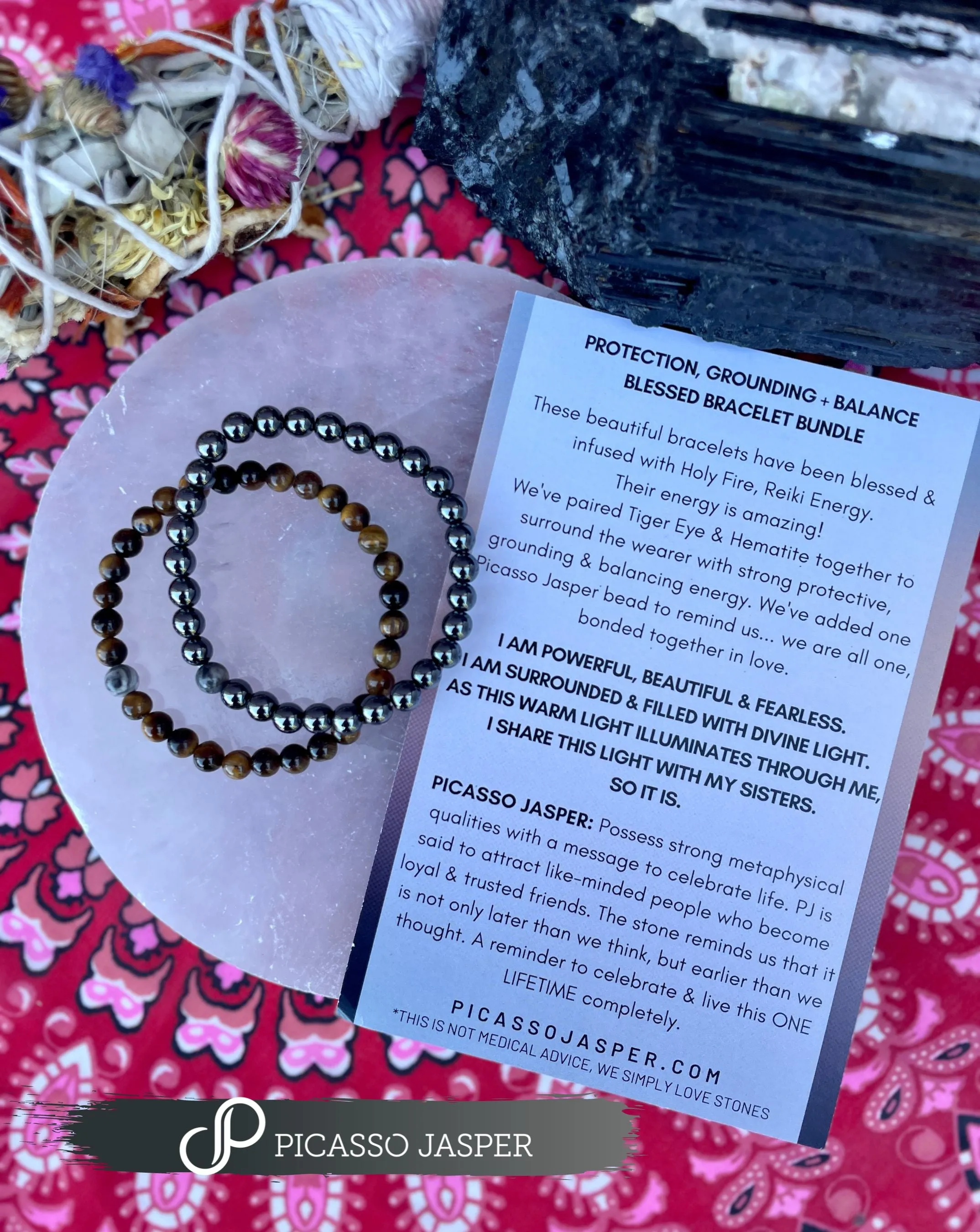 Reiki Infused: Protection, Grounding   Balance Bracelet Set