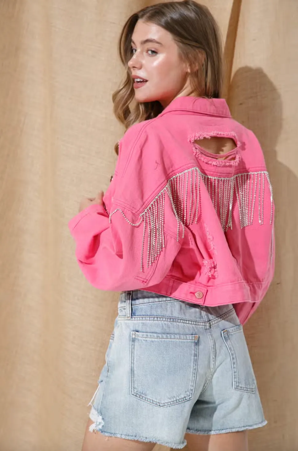 Rhinestone Fringe Denim Jacket