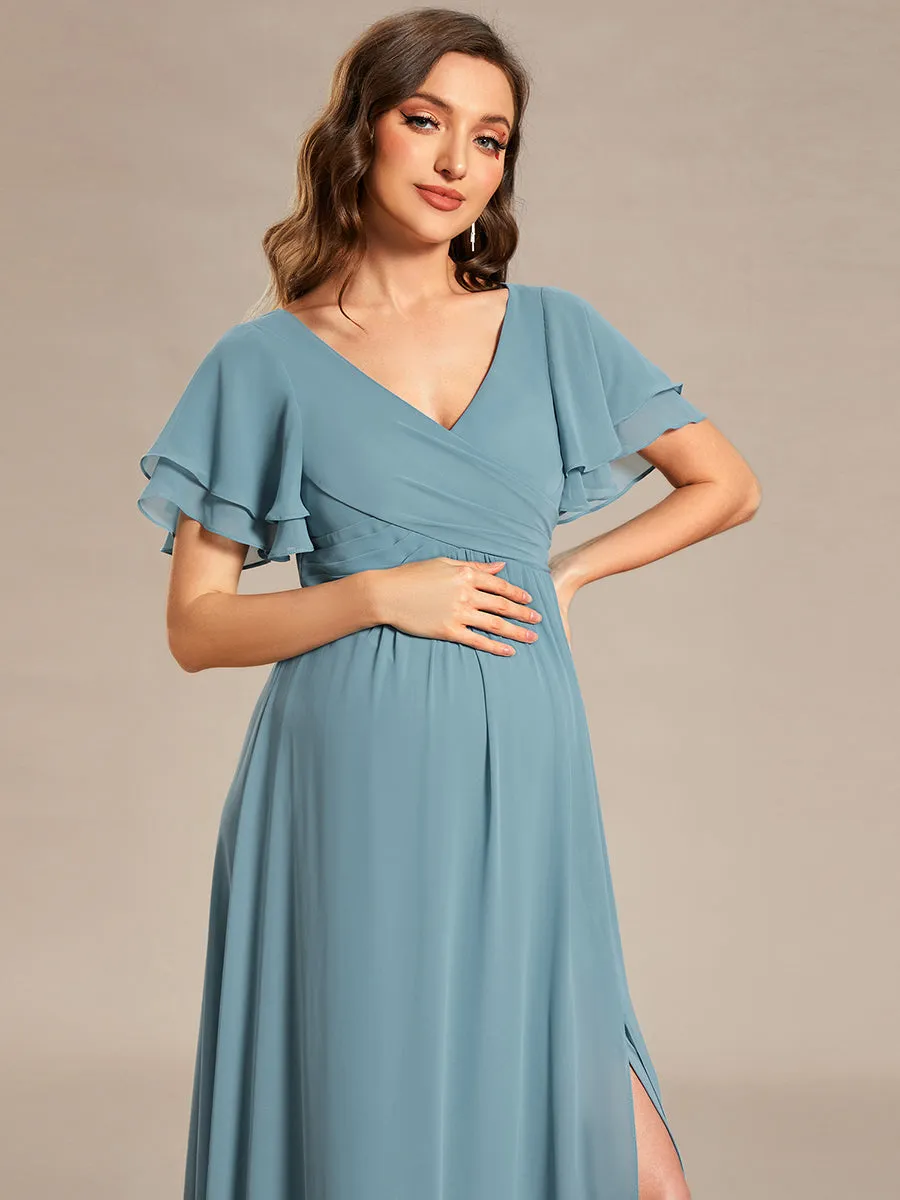 Ruffle Sleeves Split Chiffon Wholesale Maternity Dresses