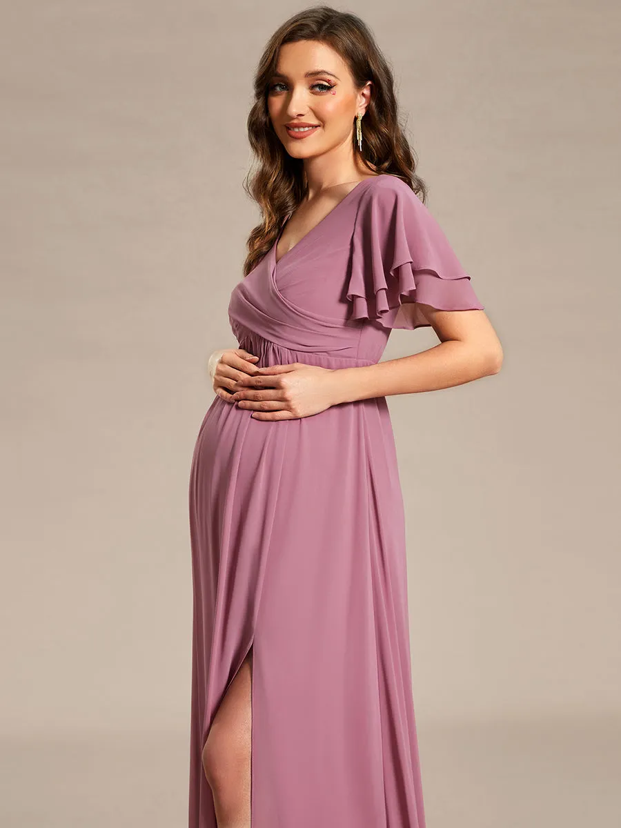 Ruffle Sleeves Split Chiffon Wholesale Maternity Dresses