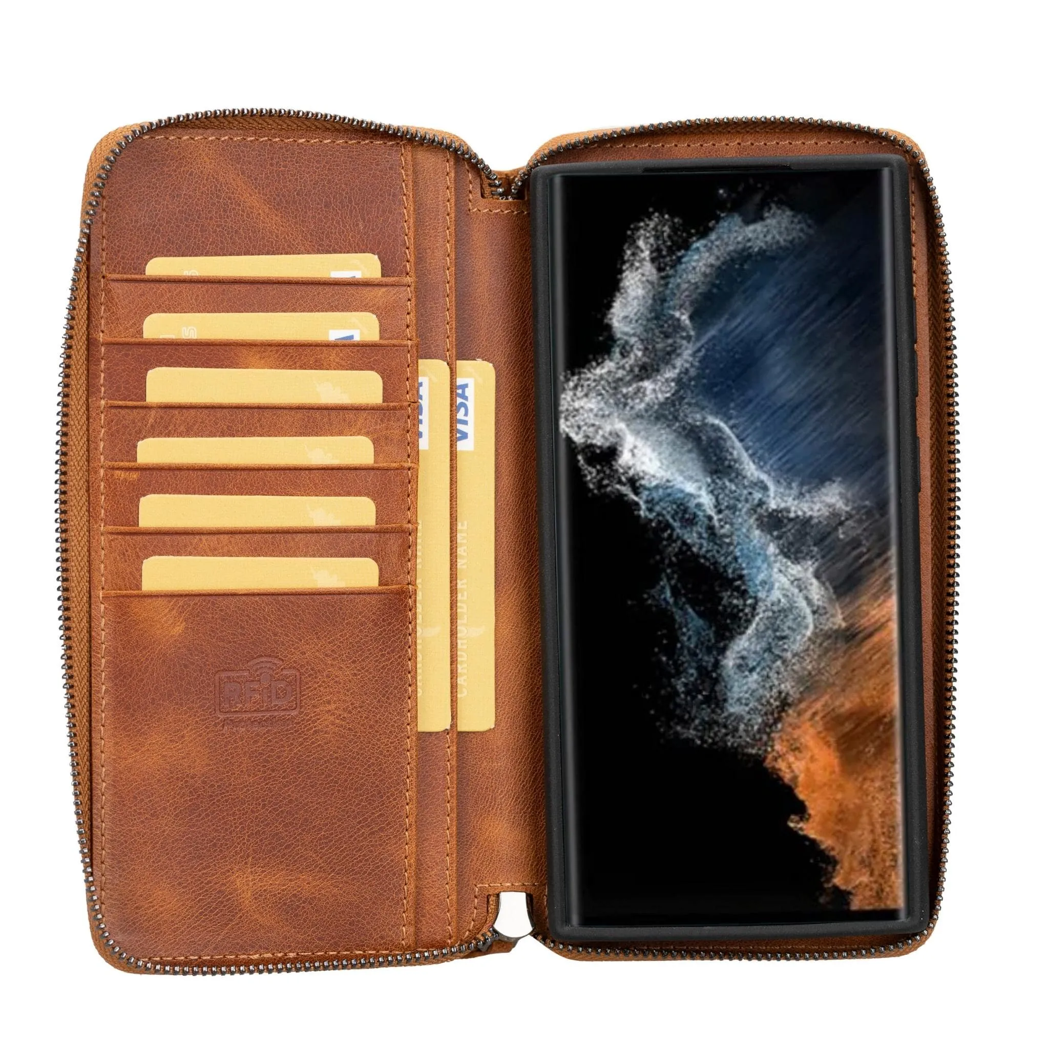 Samsung Galaxy S24 Series Zippered Leather Wallet Cases - PMW