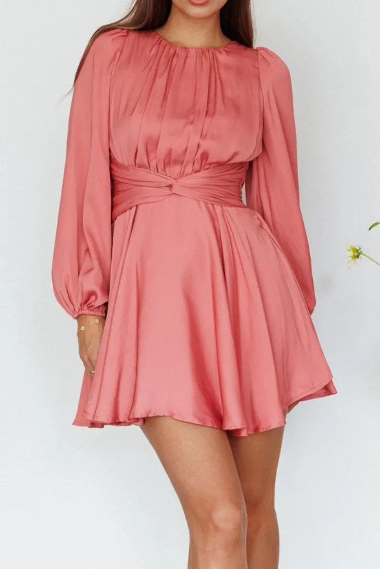 Serena Long Sleeve Satin Mini - Rose Pink