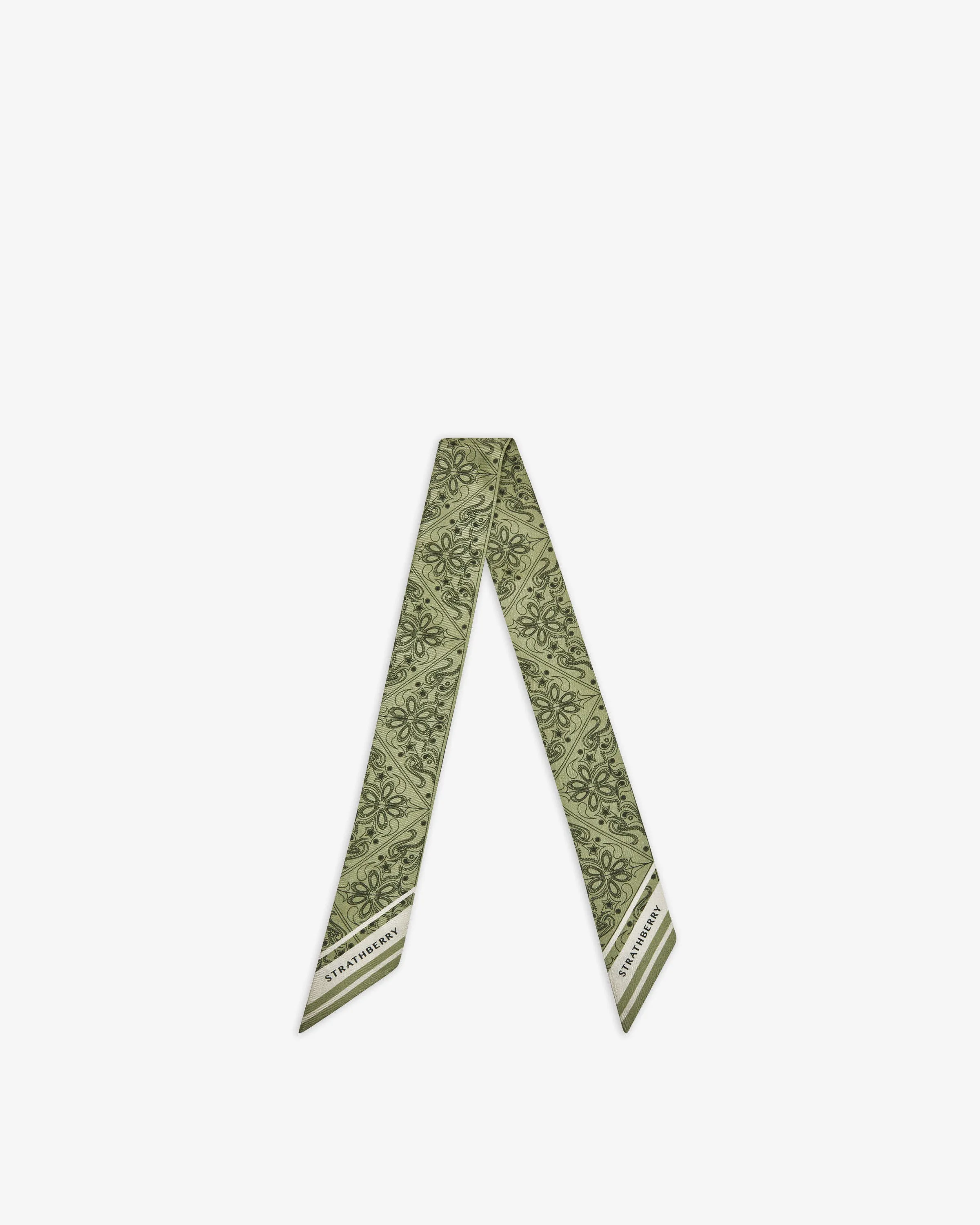 Silk Skinny Scarf - Pistachio Geometric Print