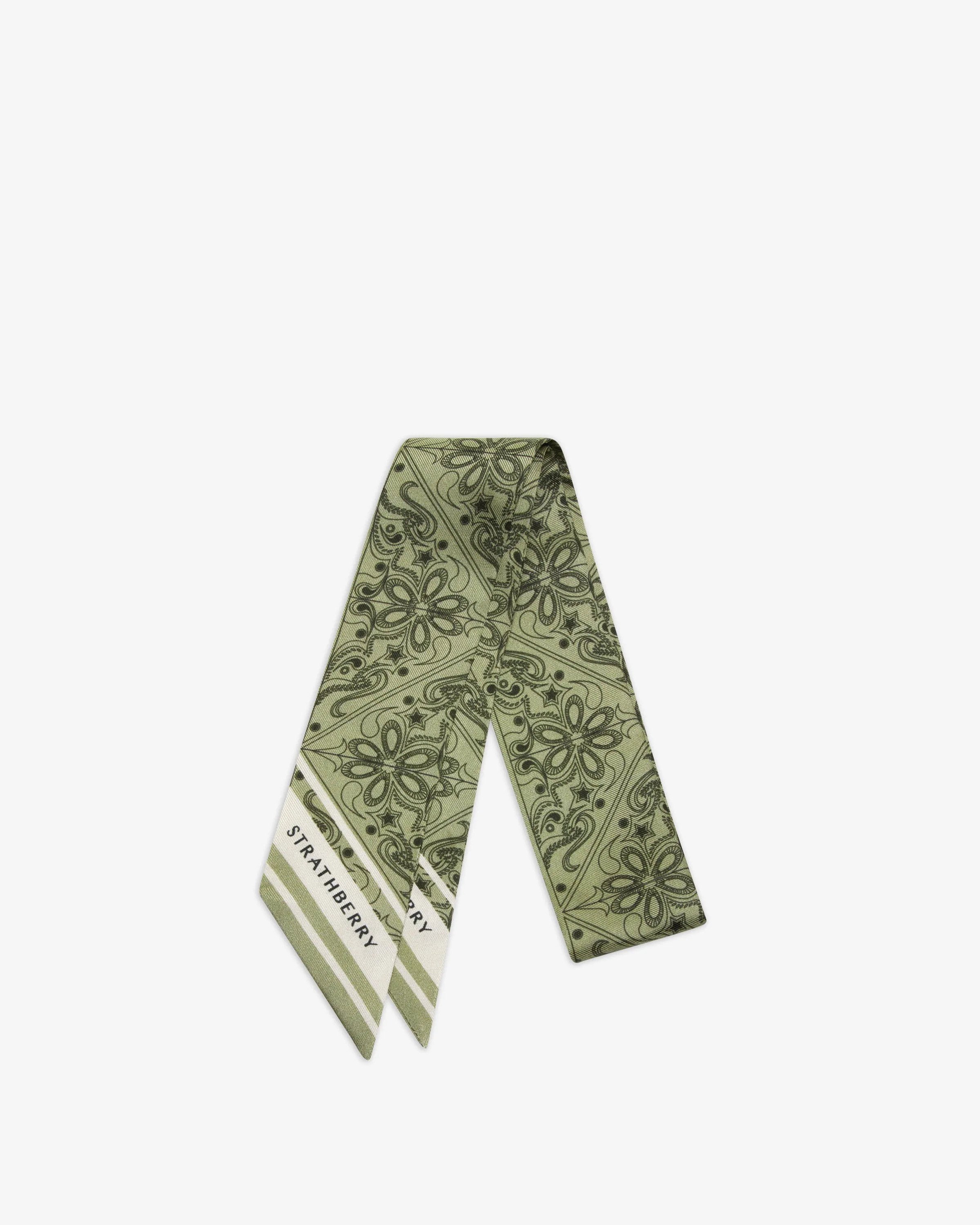 Silk Skinny Scarf - Pistachio Geometric Print