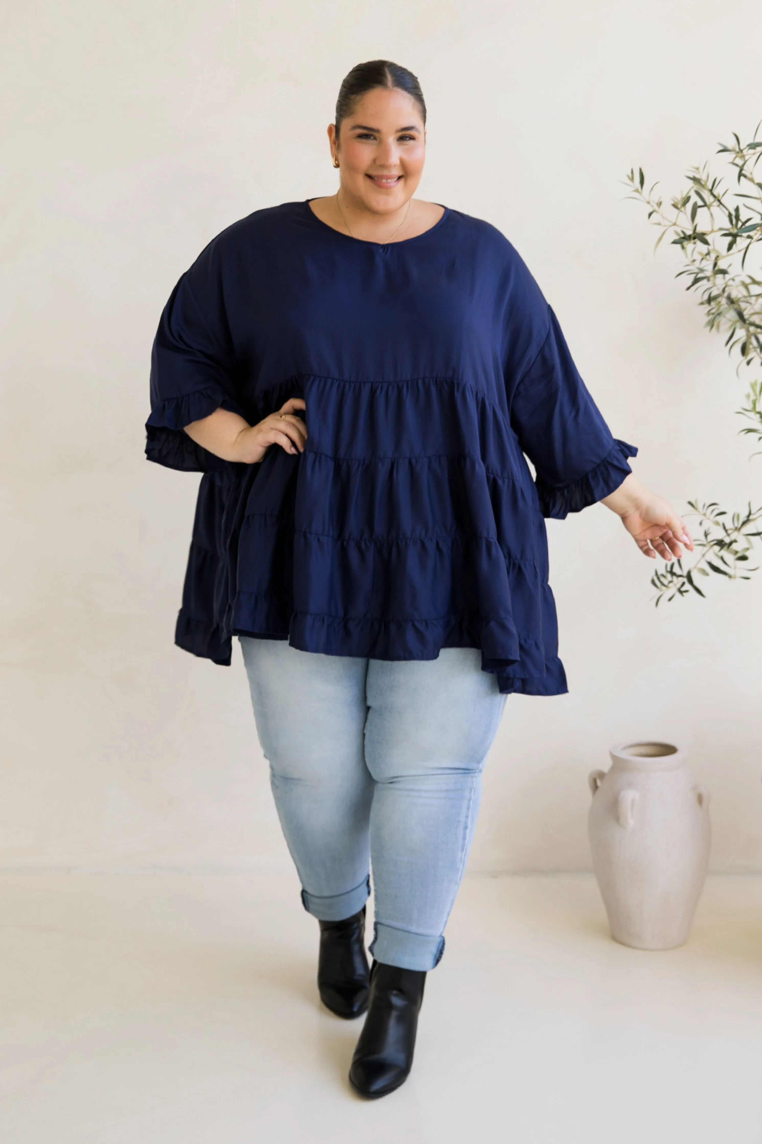 Sofia Top in Navy Tencel