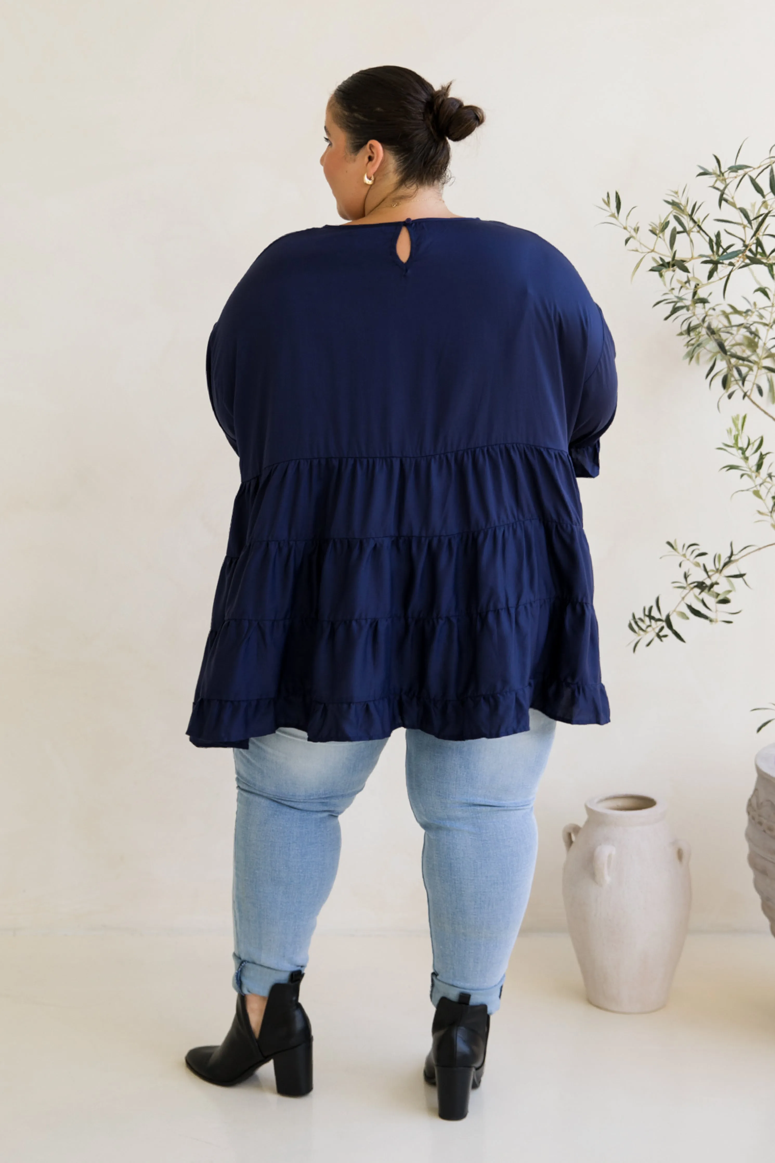 Sofia Top in Navy Tencel