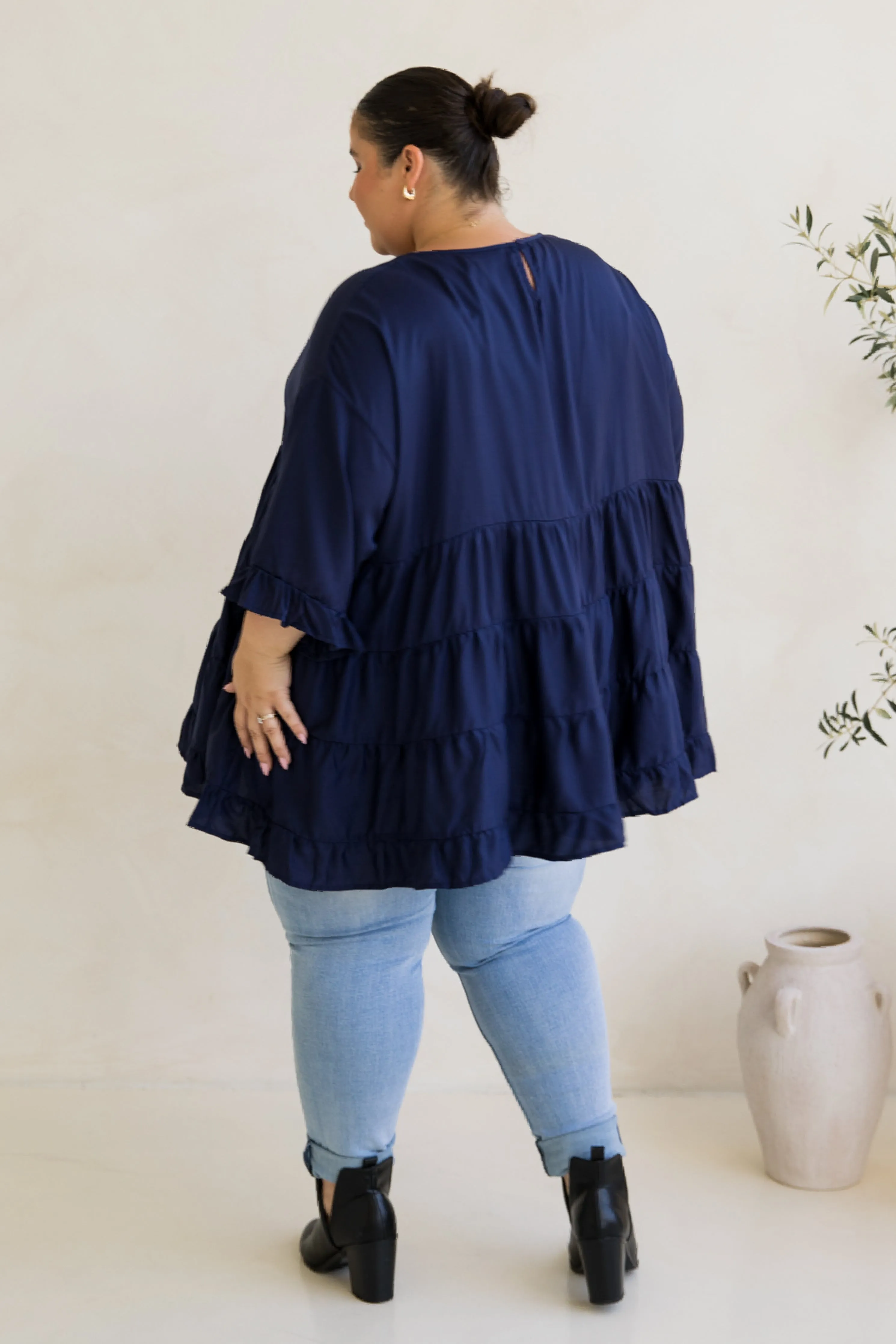 Sofia Top in Navy Tencel