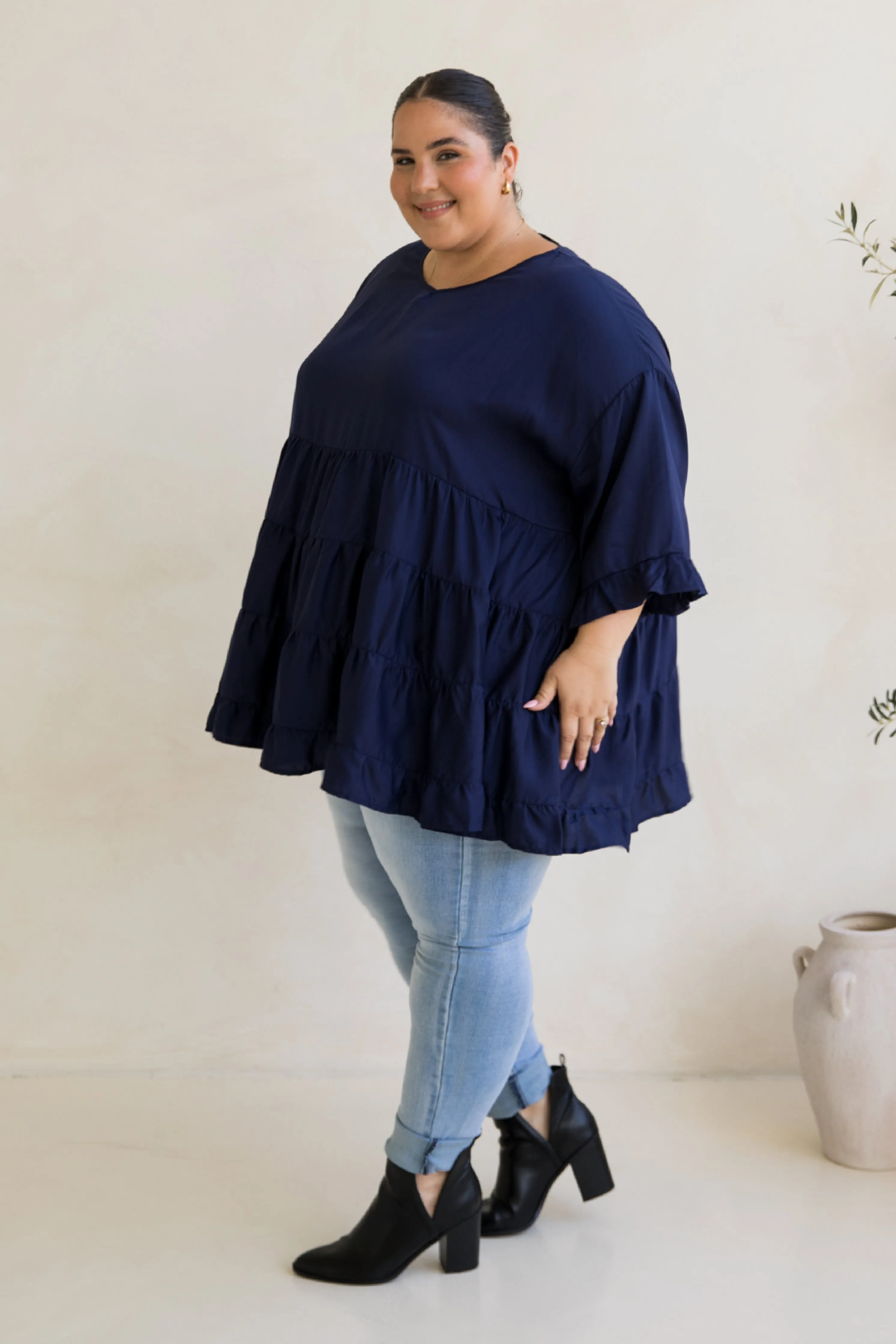 Sofia Top in Navy Tencel