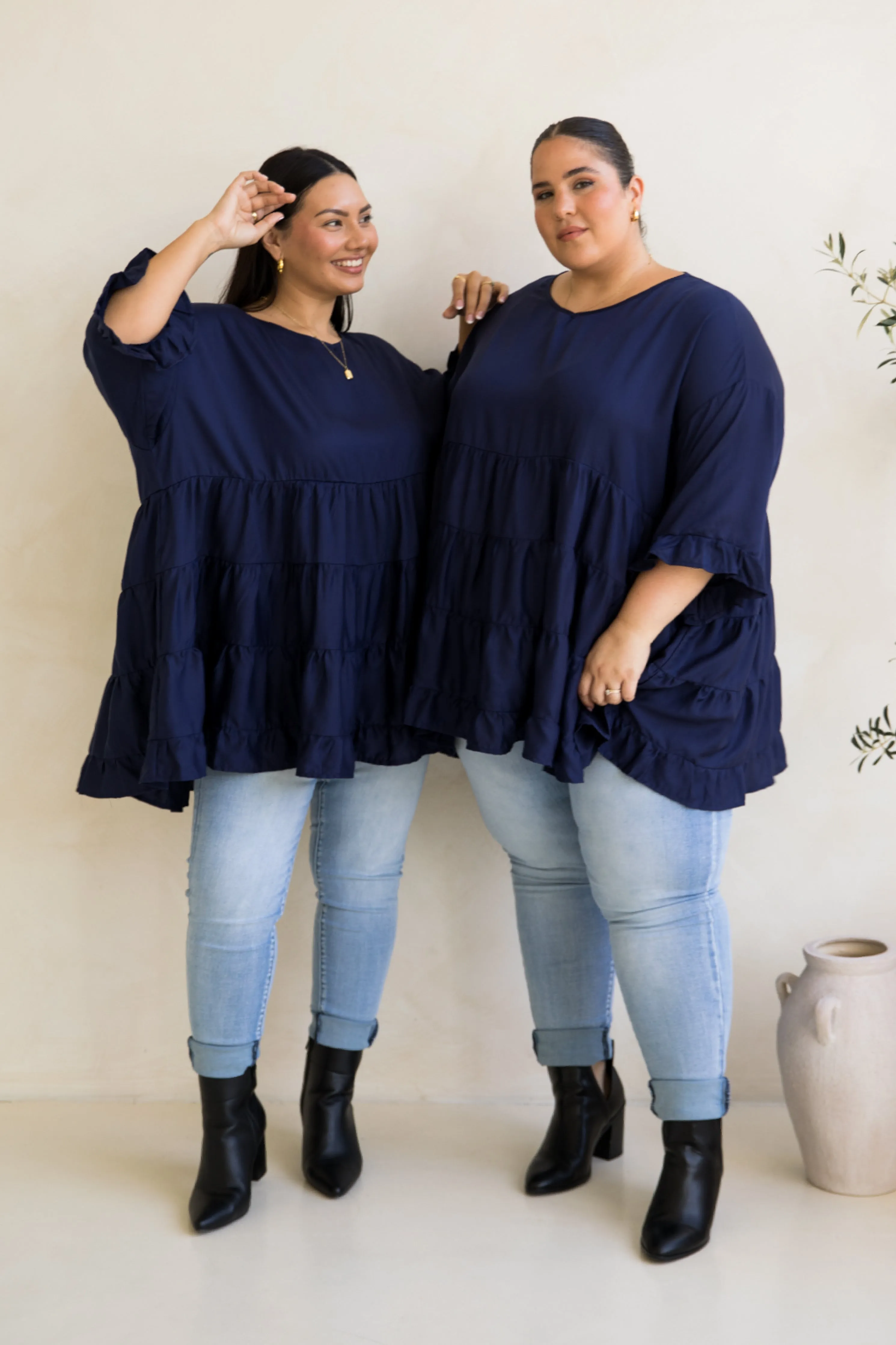 Sofia Top in Navy Tencel