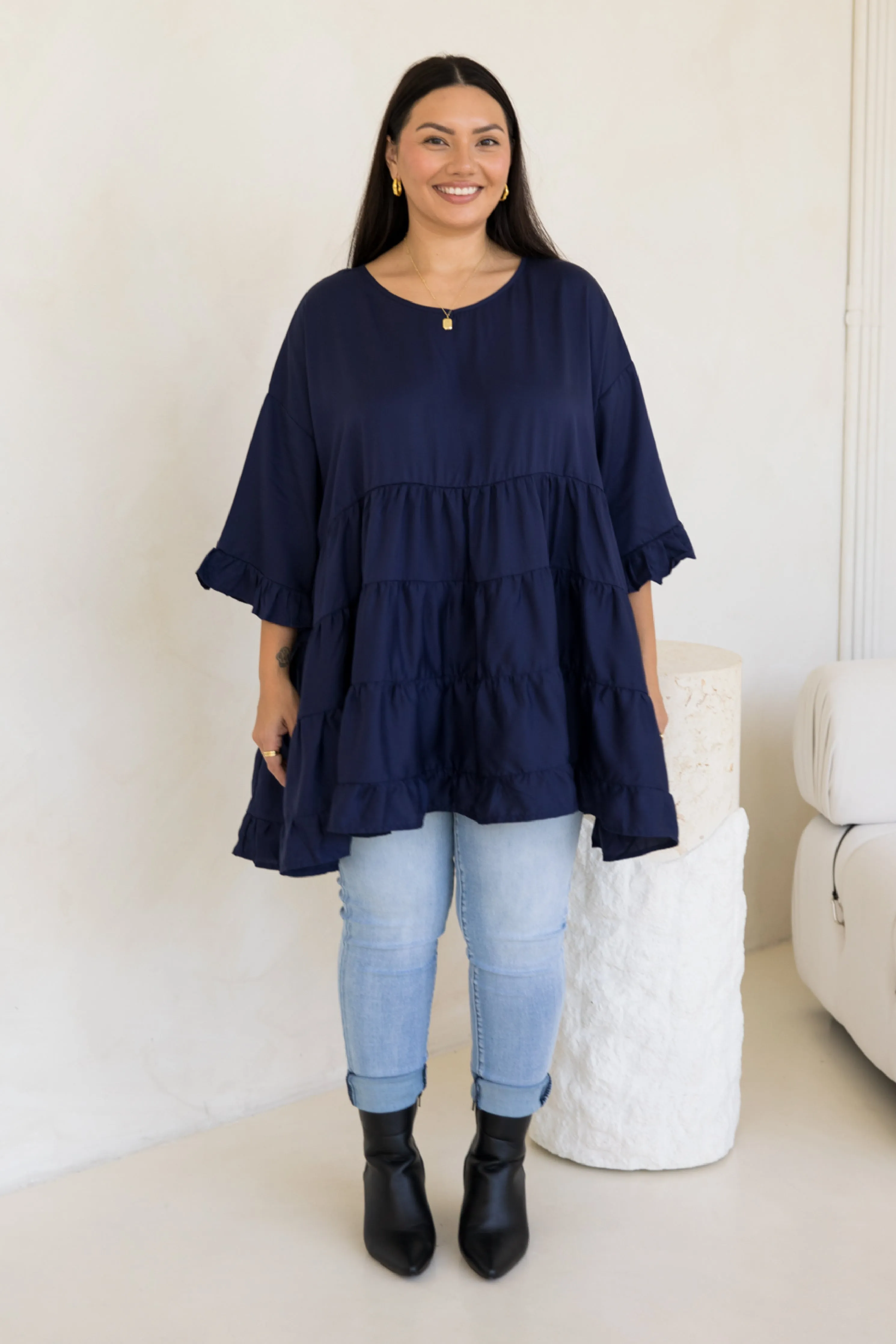 Sofia Top in Navy Tencel