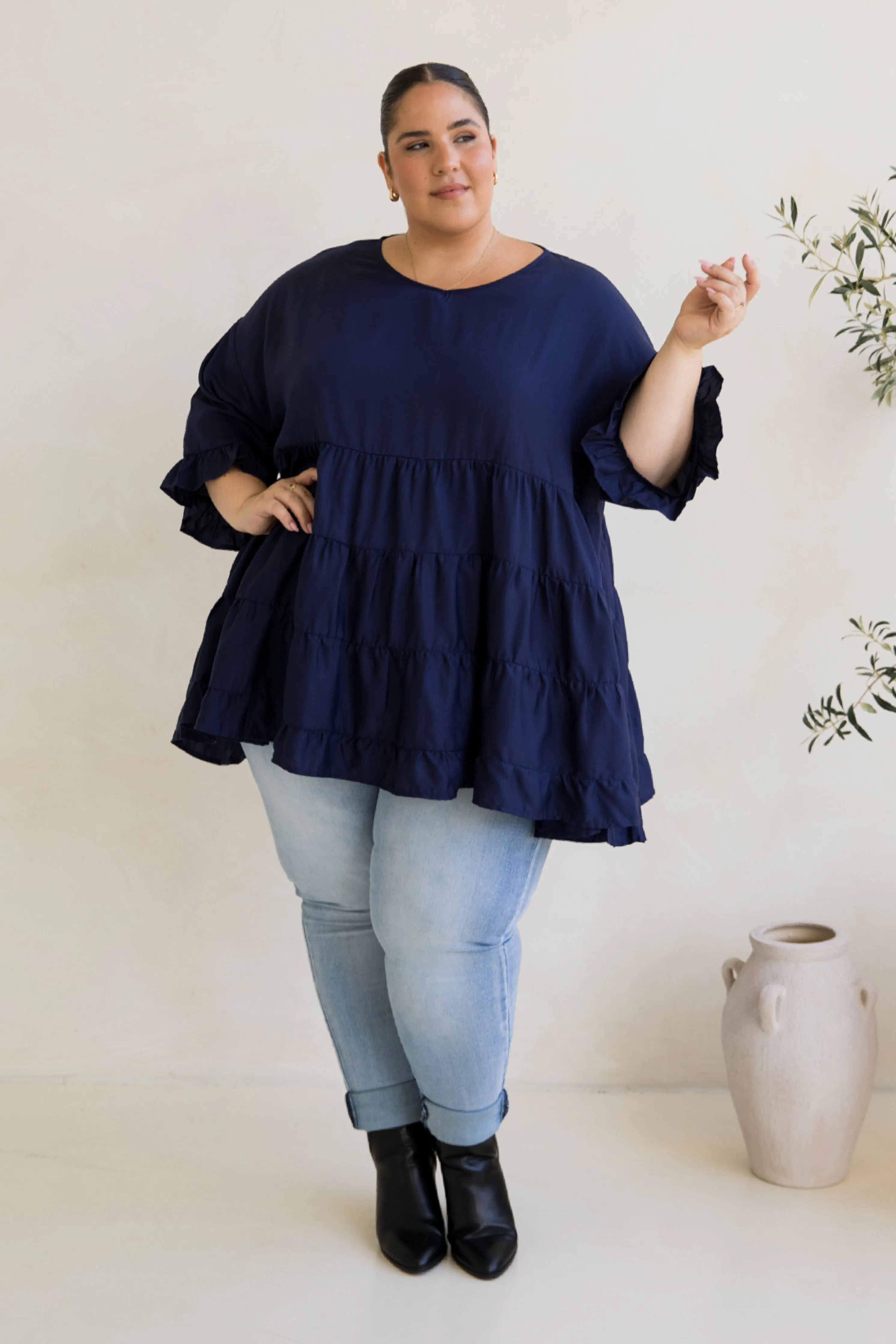 Sofia Top in Navy Tencel