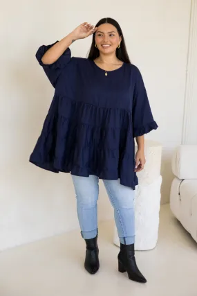 Sofia Top in Navy Tencel