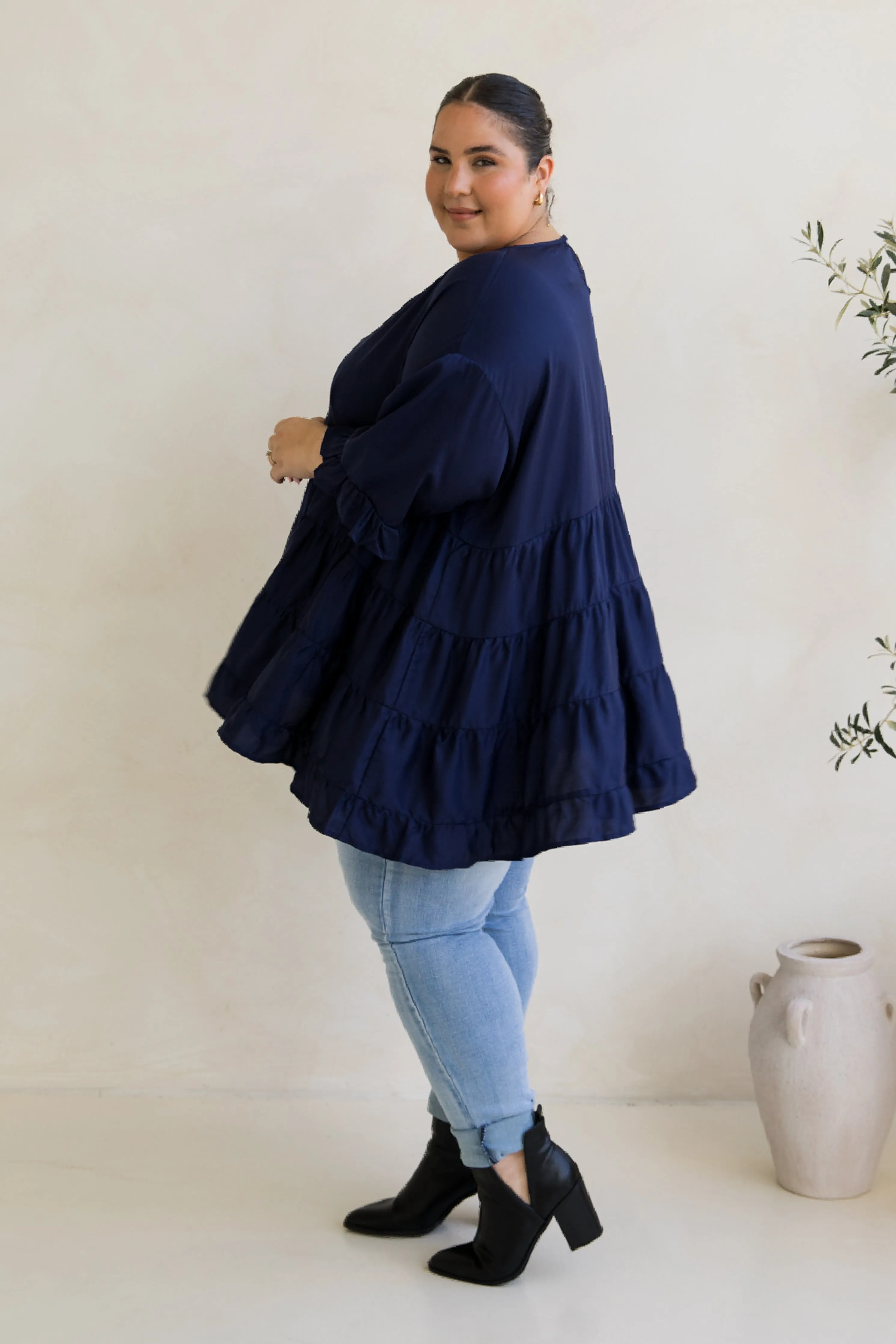 Sofia Top in Navy Tencel