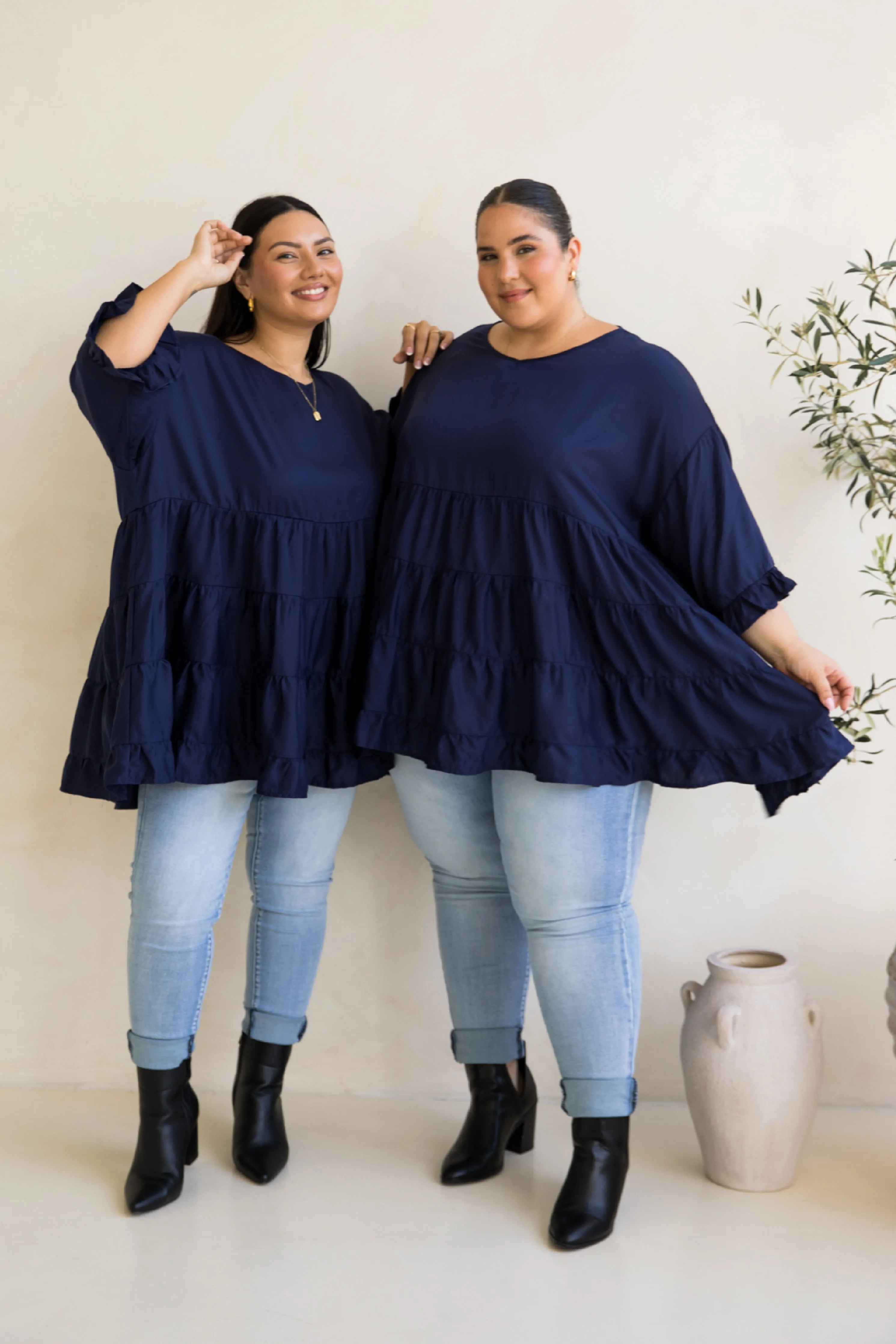 Sofia Top in Navy Tencel