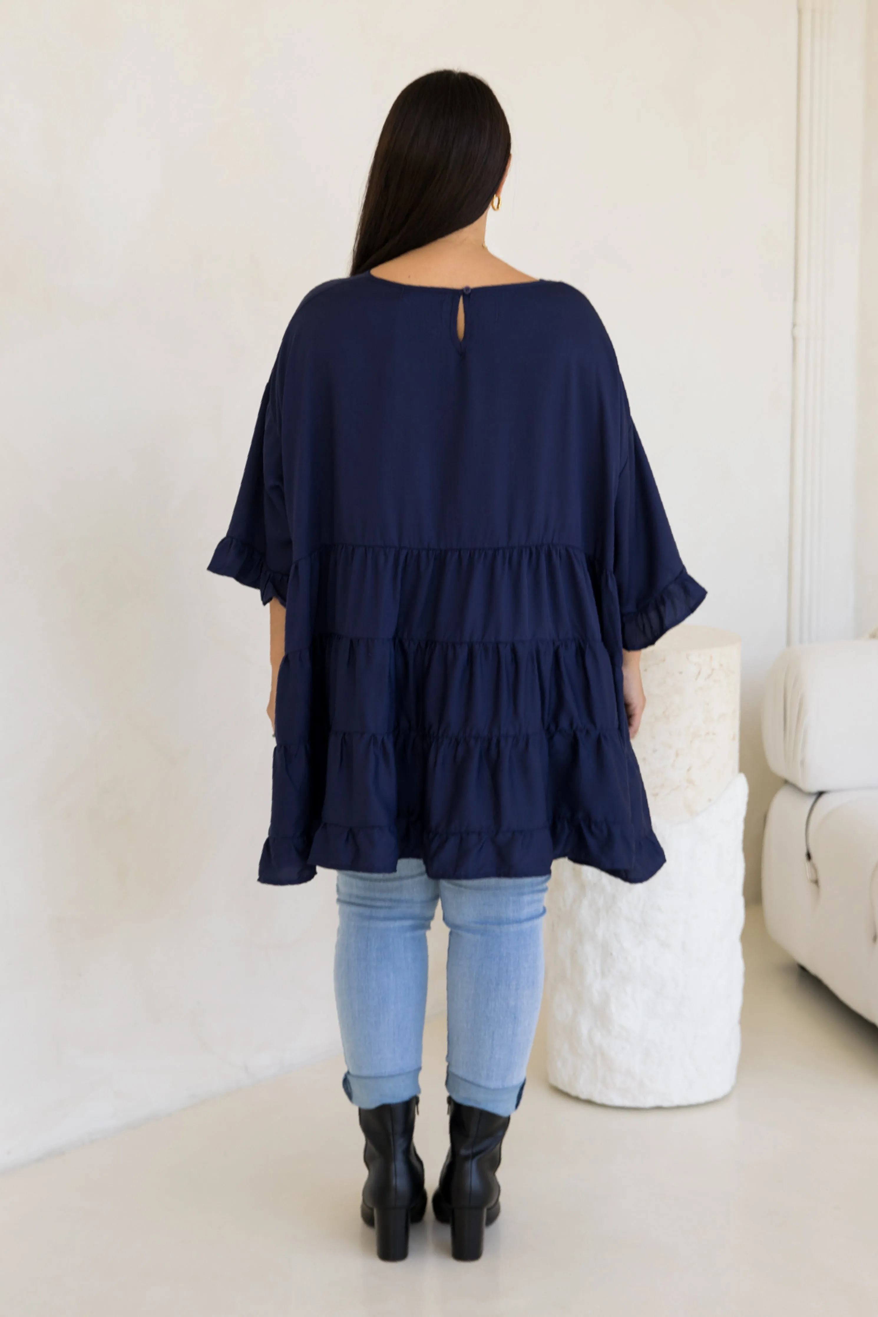 Sofia Top in Navy Tencel