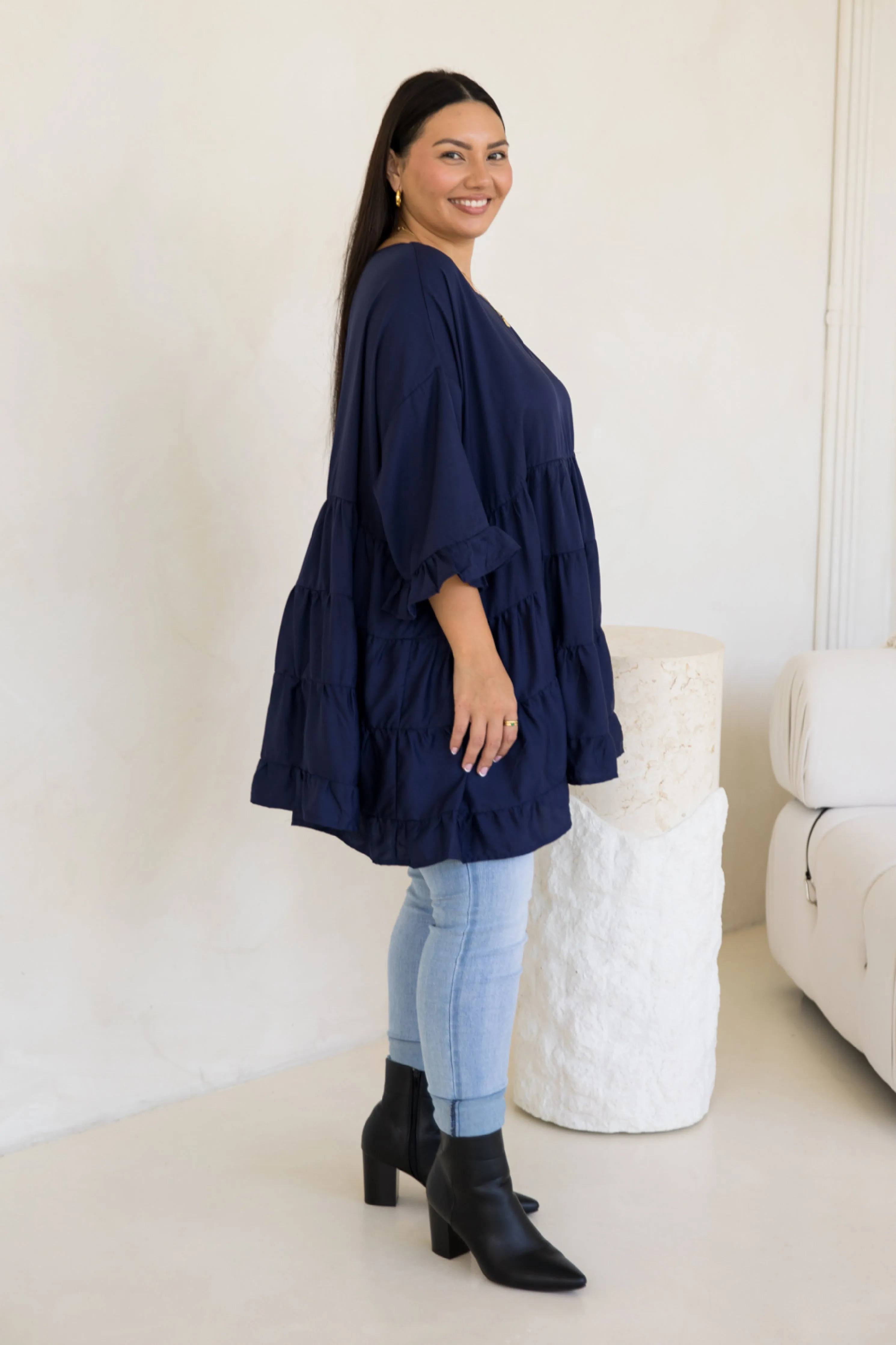 Sofia Top in Navy Tencel