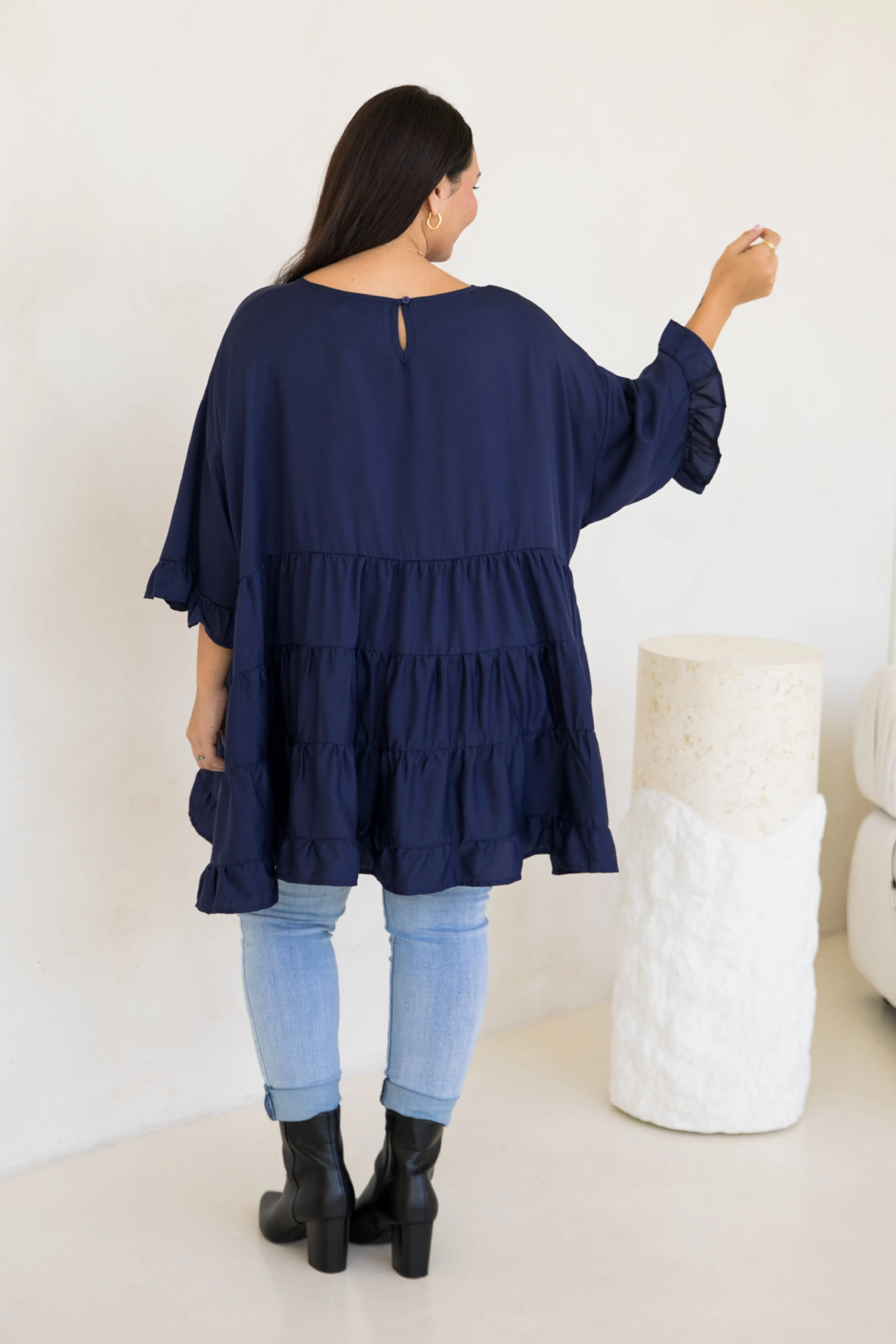 Sofia Top in Navy Tencel