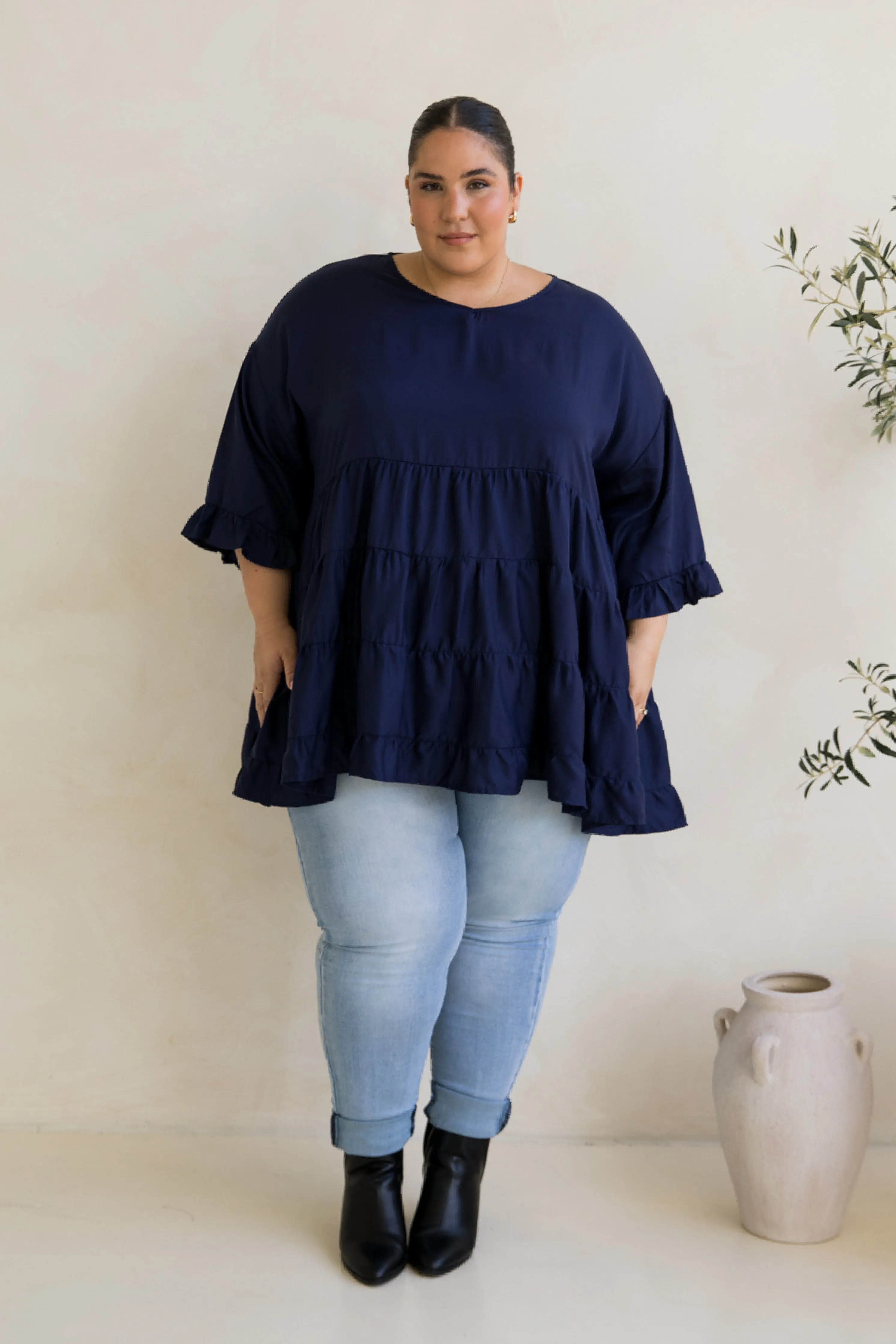 Sofia Top in Navy Tencel