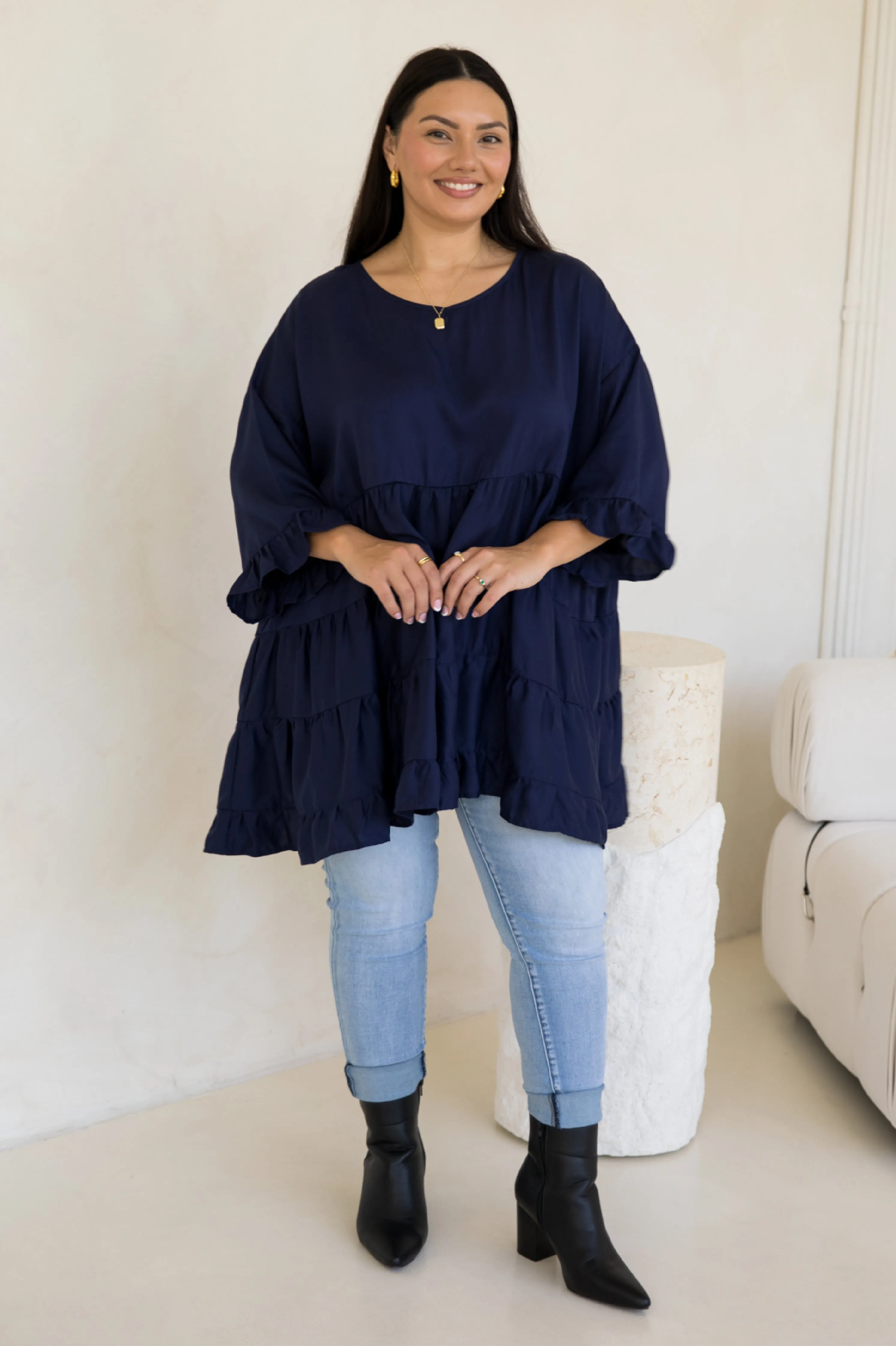 Sofia Top in Navy Tencel