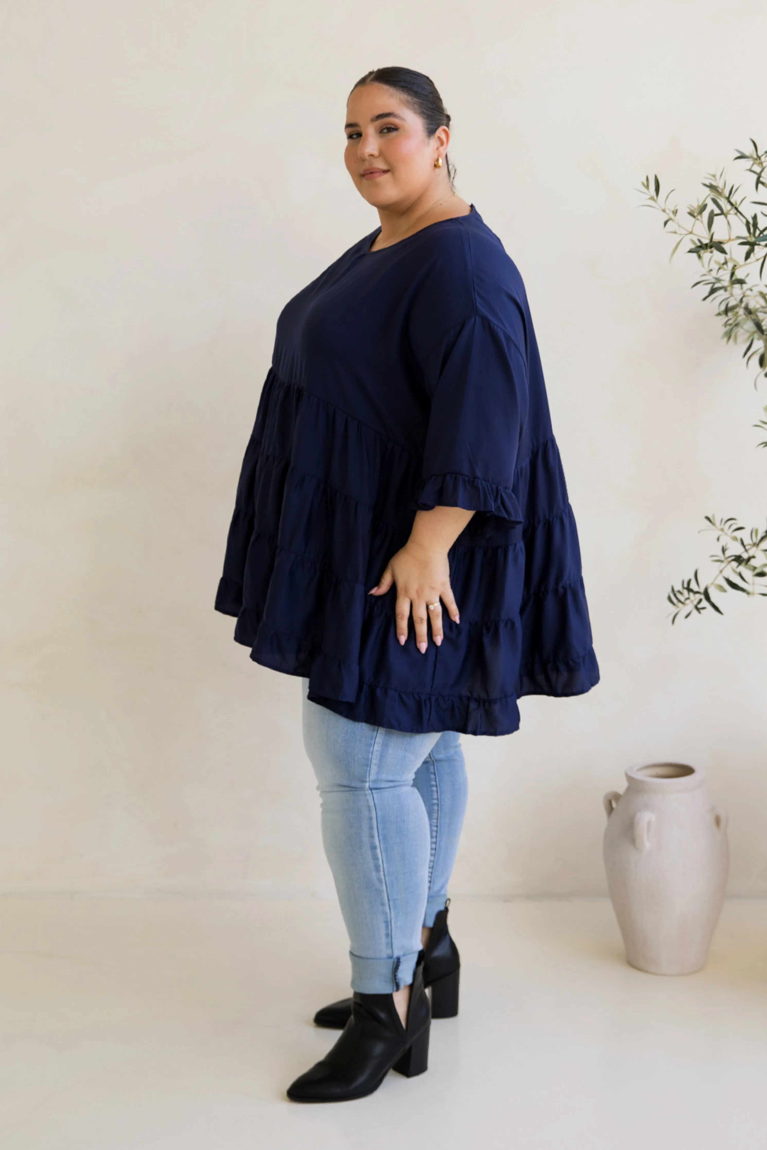 Sofia Top in Navy Tencel