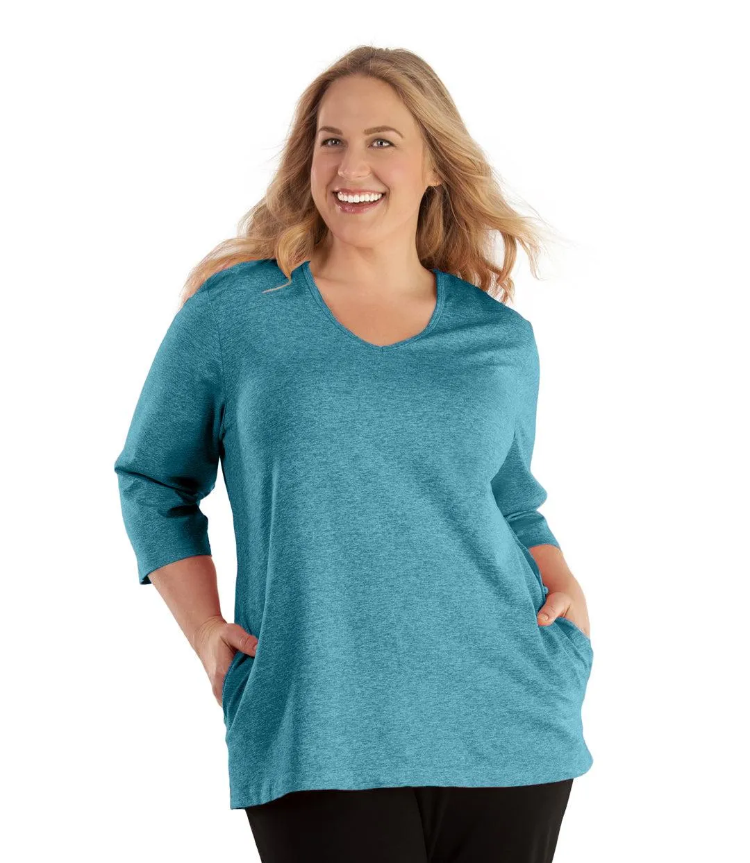 SoftWik V-Neck 3/4 Sleeve Top with Pockets Limited Edition Colors