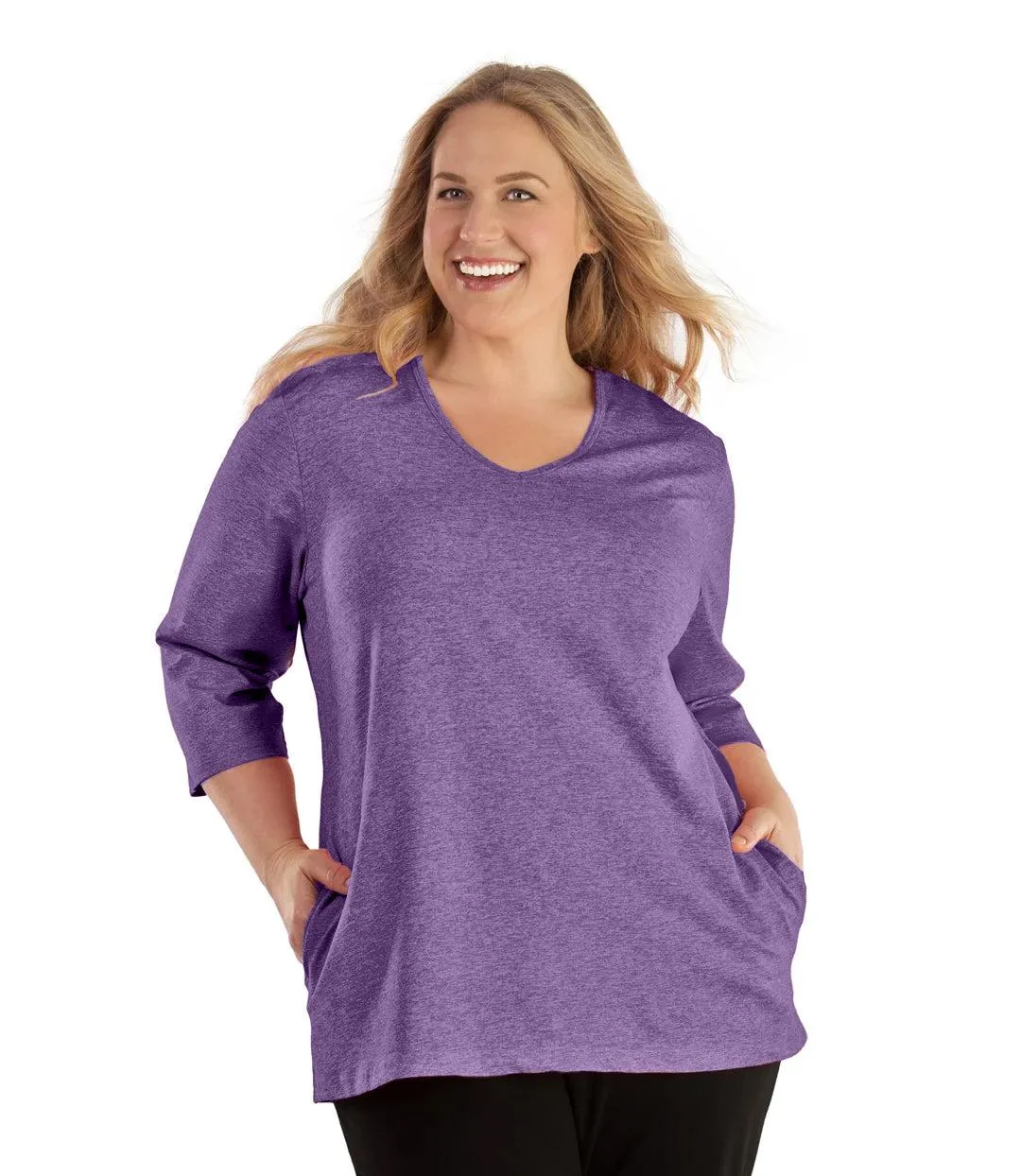 SoftWik V-Neck 3/4 Sleeve Top with Pockets Limited Edition Colors