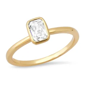 Solitaire Bezel Set Emerald Cut CZ Ring