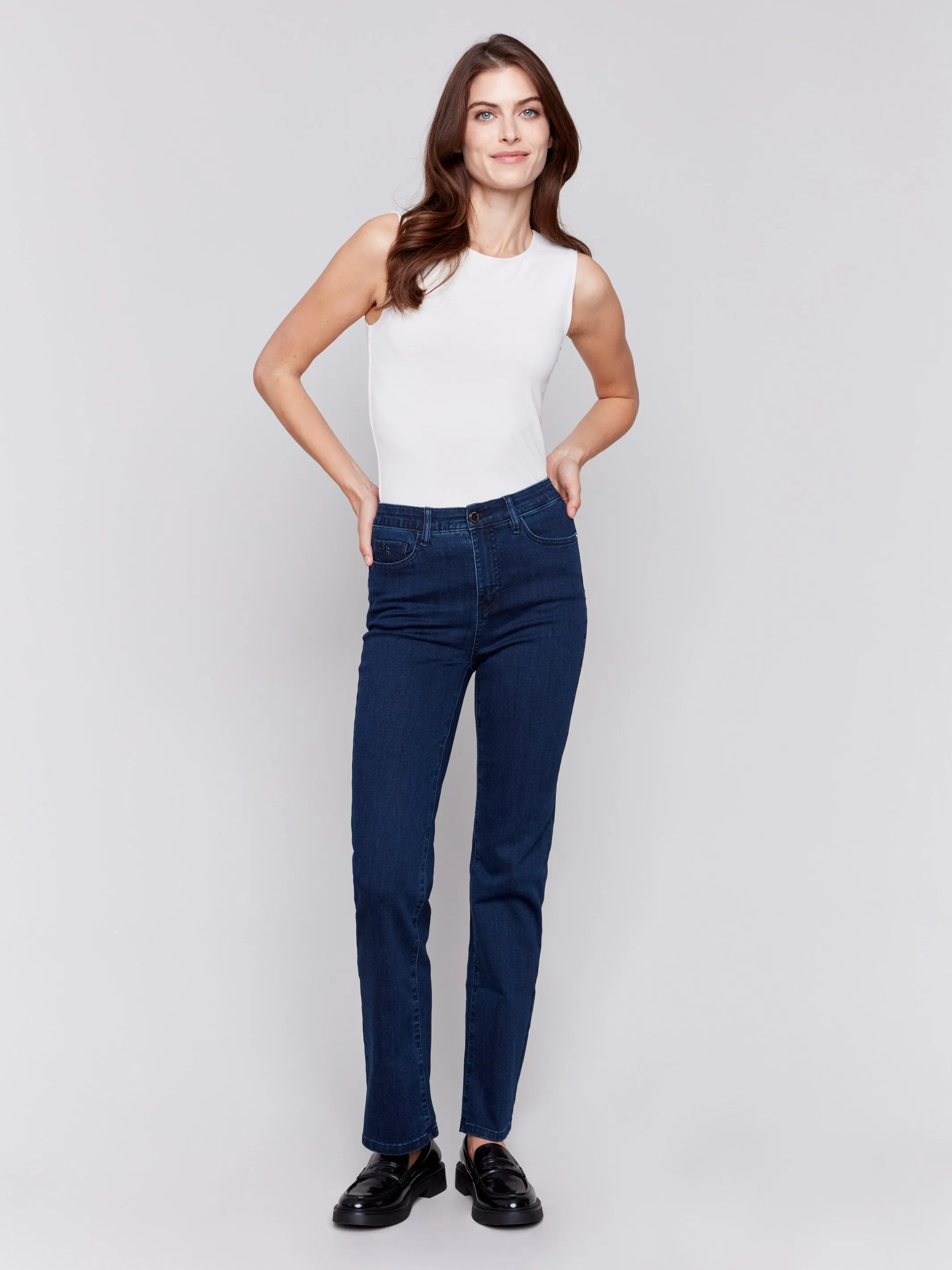 Straight Leg Jeans - Blue Black