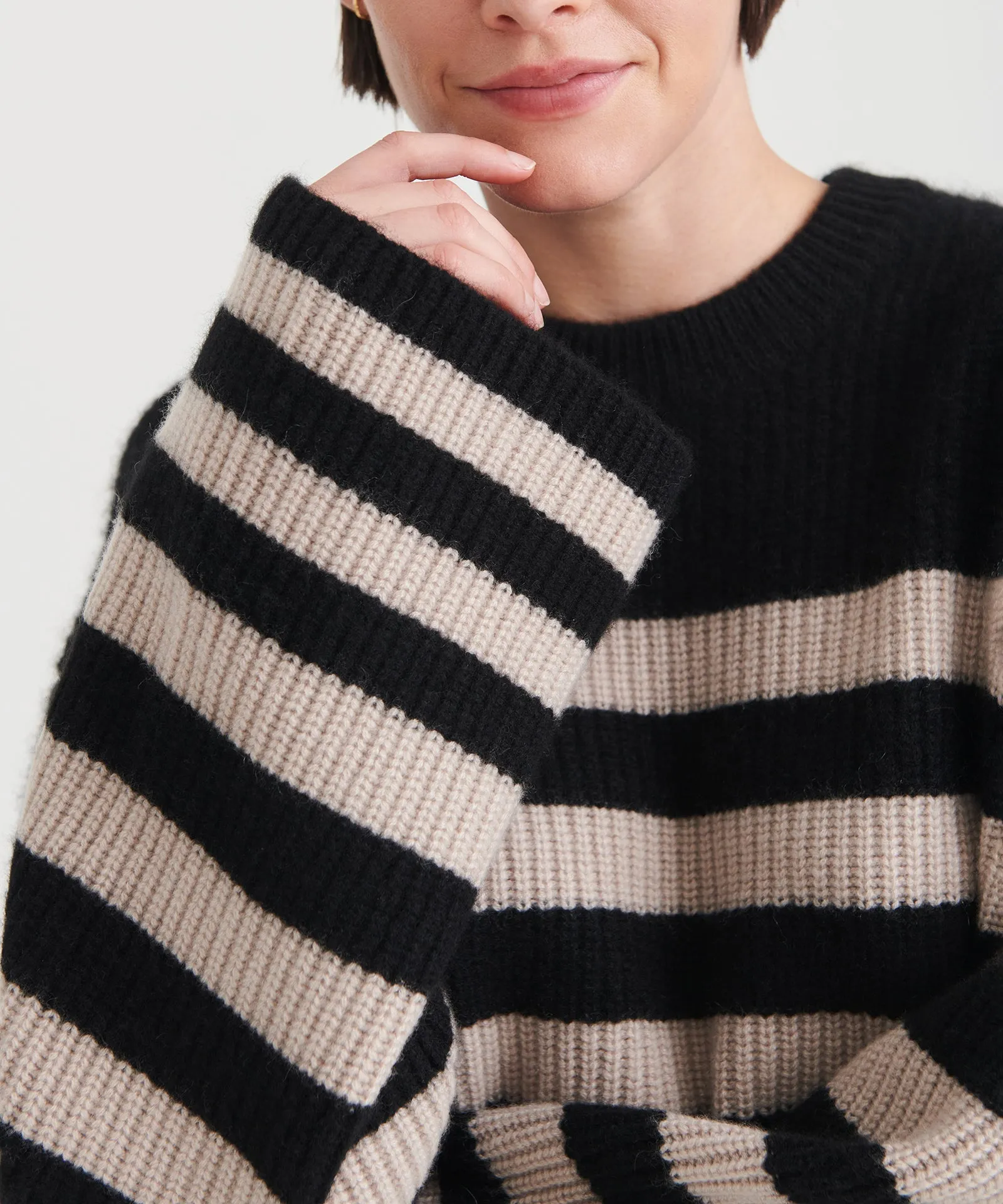 Super Luxe Cashmere Striped Crewneck