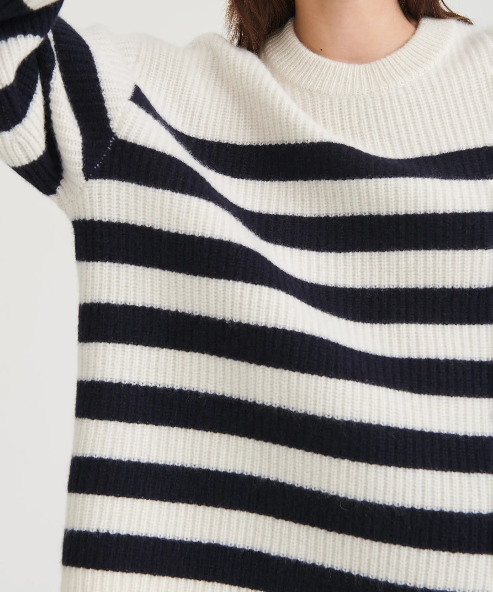 Super Luxe Cashmere Striped Crewneck