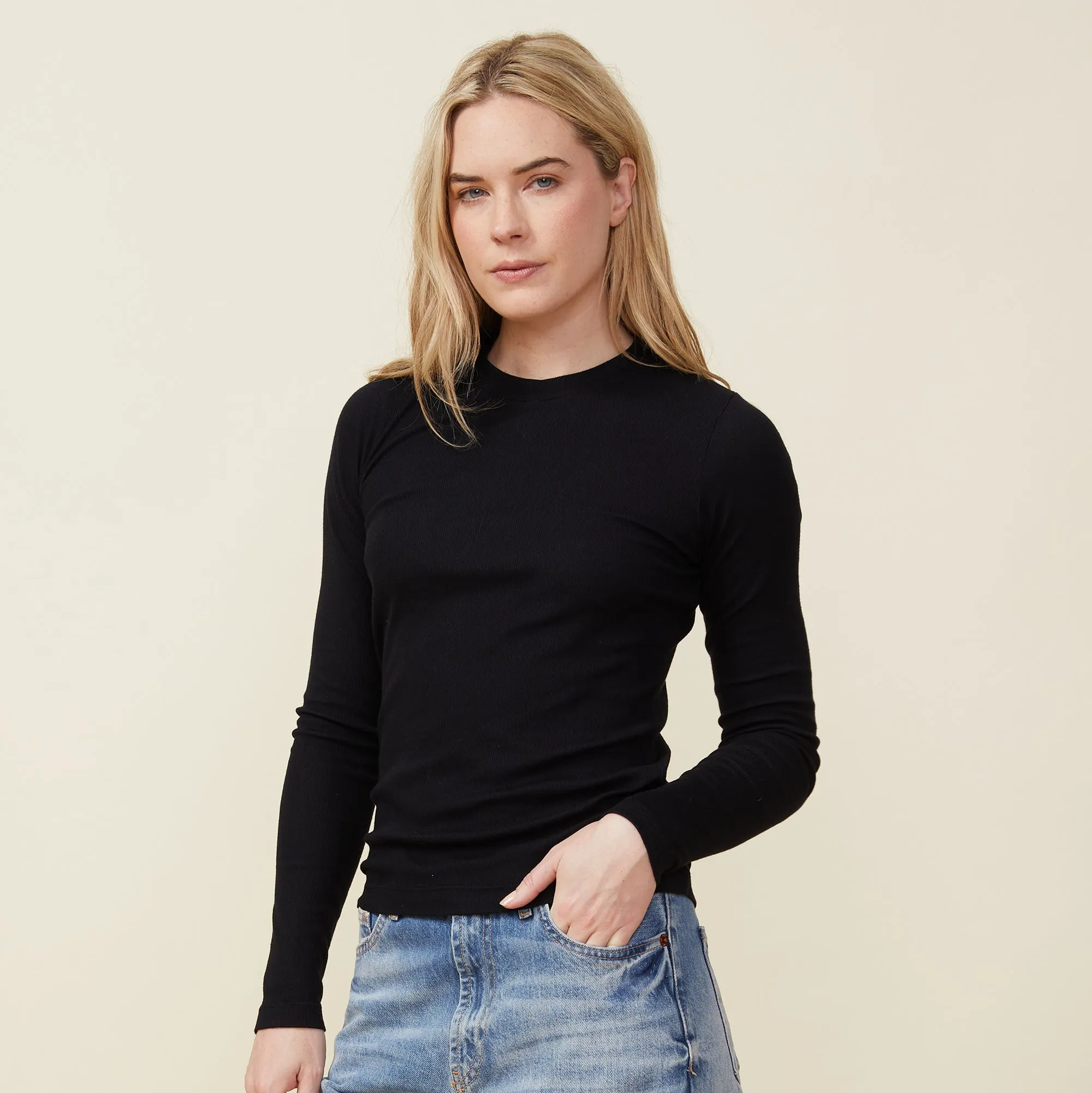 Supimafine Rib Long Sleeve Crew