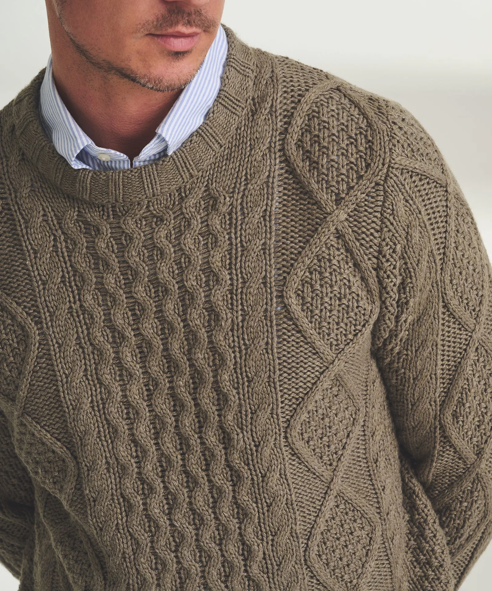 Textured Cotton Cable Crewneck