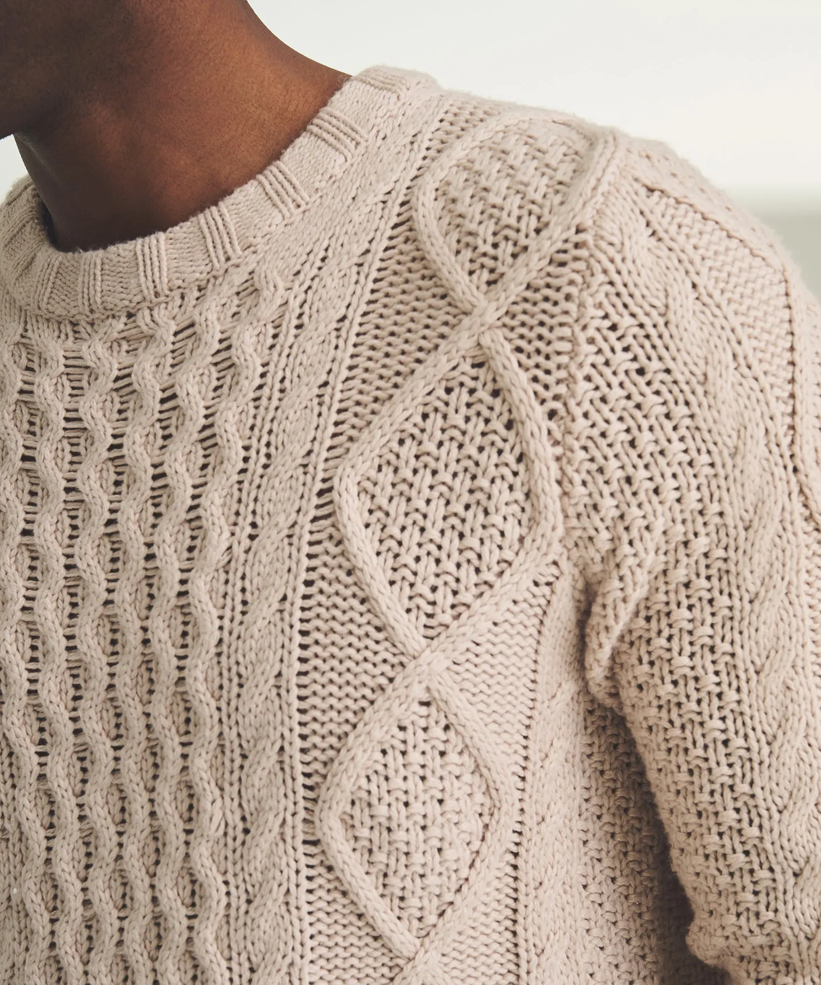 Textured Cotton Cable Crewneck