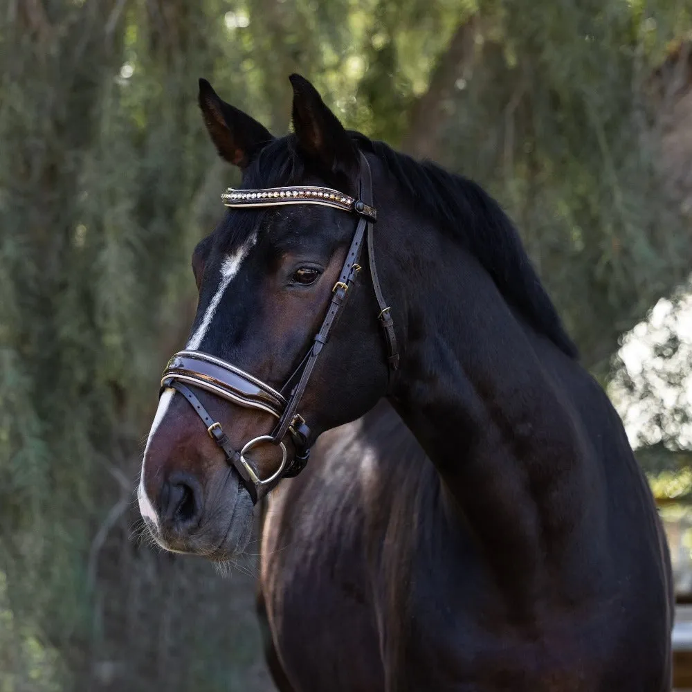 The Catalonia Metallic Bronze Leather Snaffle Bridle with Removable Flash