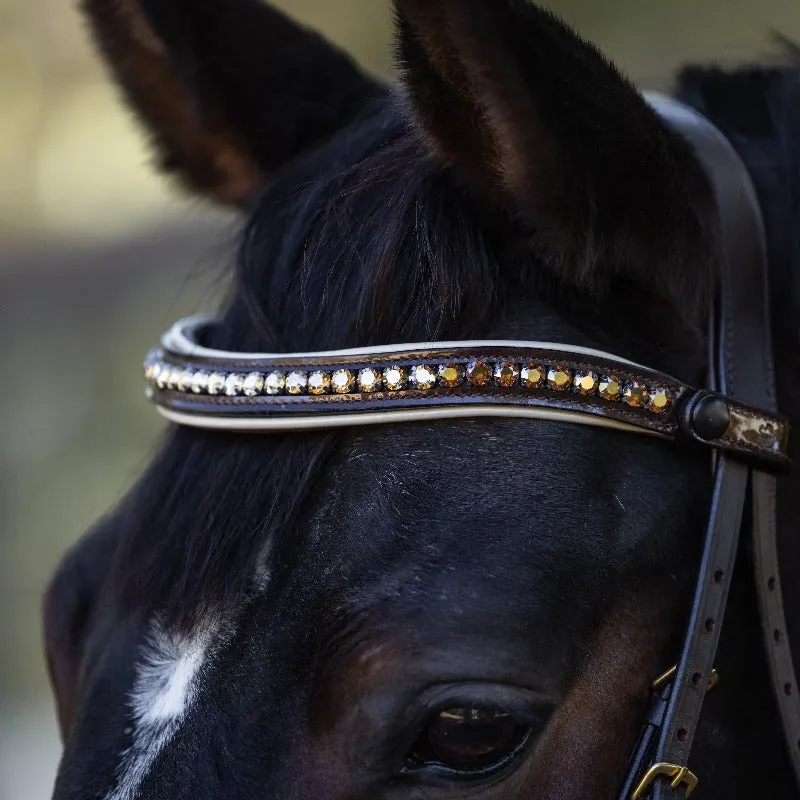 The Catalonia Metallic Bronze Leather Snaffle Bridle with Removable Flash