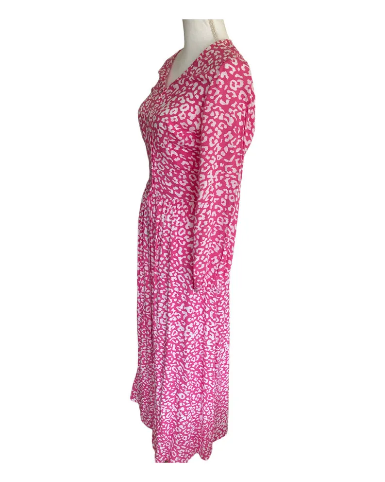 Tikinistika Pink Animal Print Cotton Dress, XS