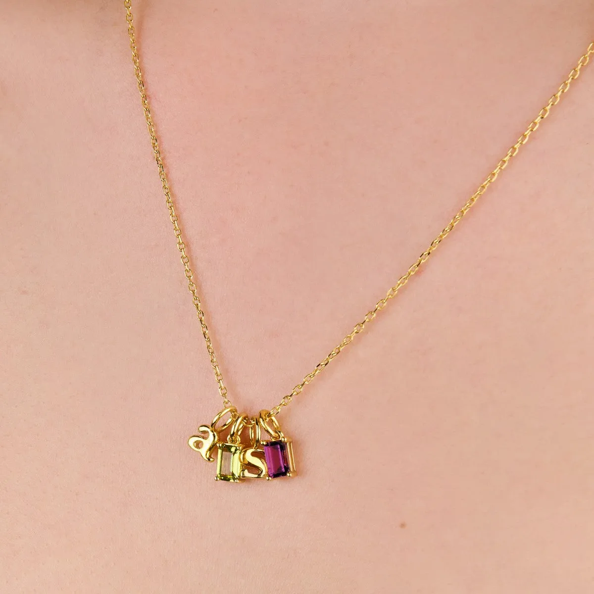 Two Birthstone Two Initial Necklace