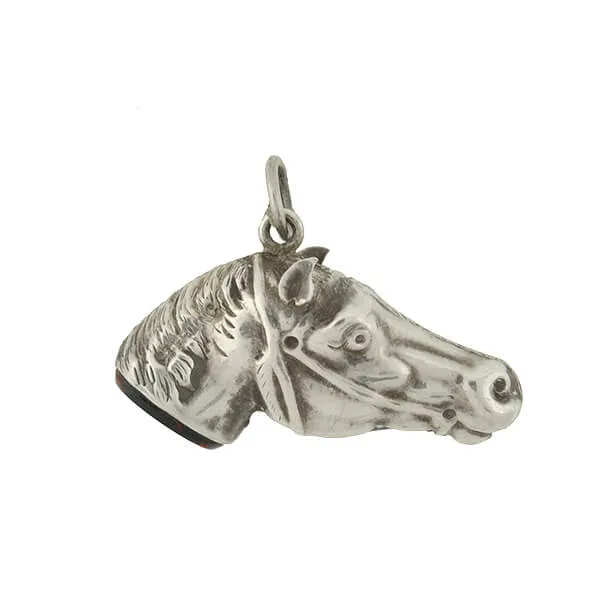 Victorian English Sterling & Bloodstone Horse Fob/Pendant