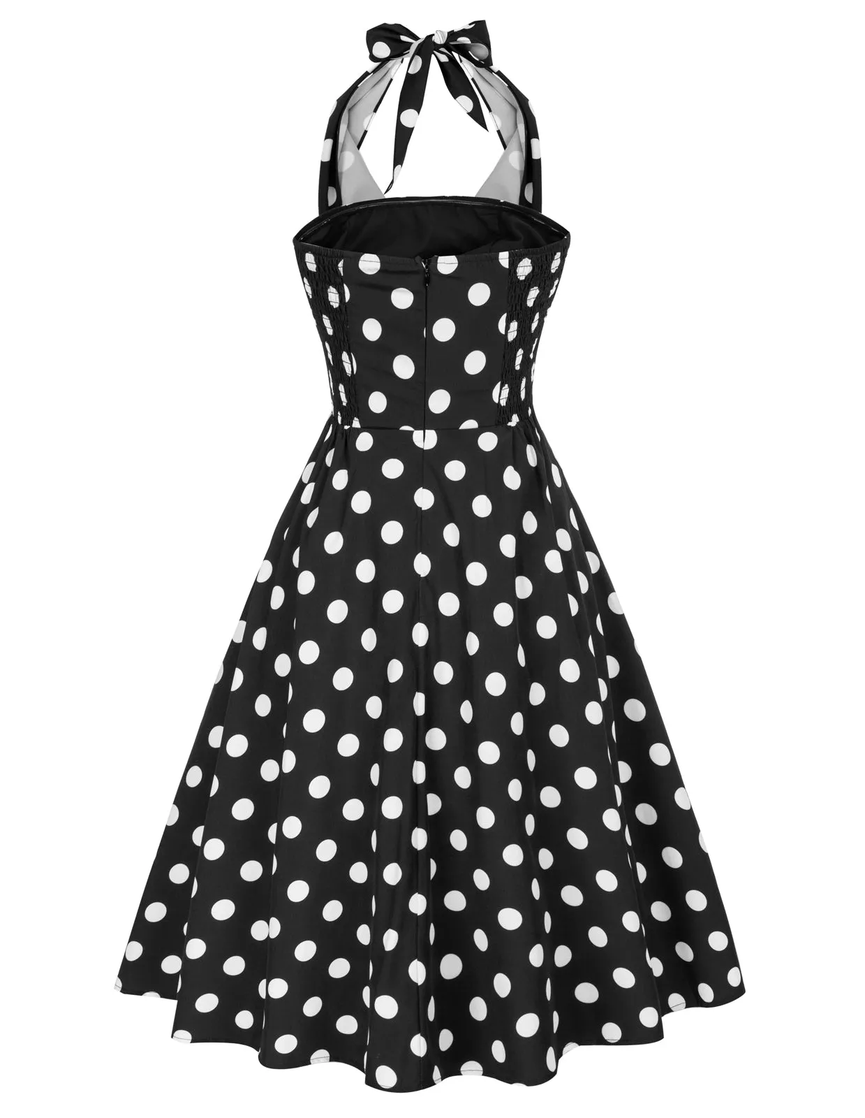 Vintage Polka Dots Halter Dress Backless Defined Waist Above Knee A-Line Dress