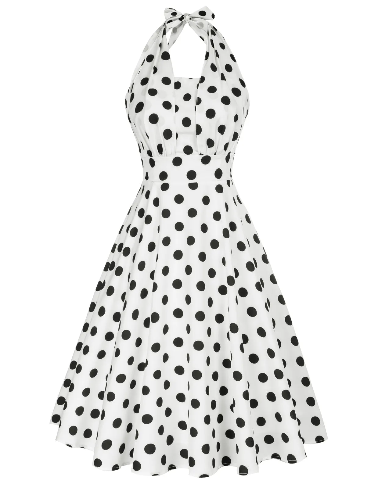 Vintage Polka Dots Halter Dress Backless Defined Waist Above Knee A-Line Dress