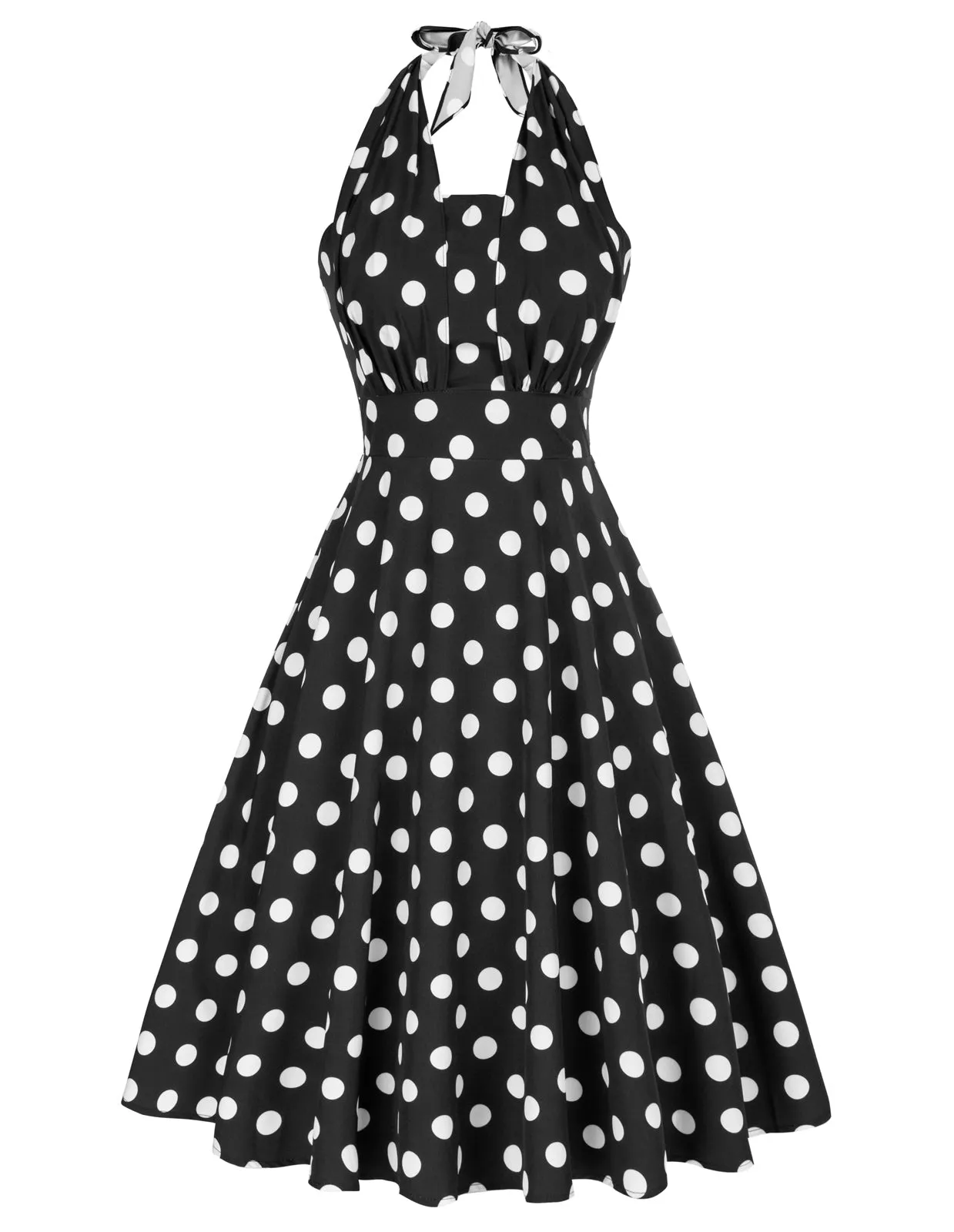 Vintage Polka Dots Halter Dress Backless Defined Waist Above Knee A-Line Dress