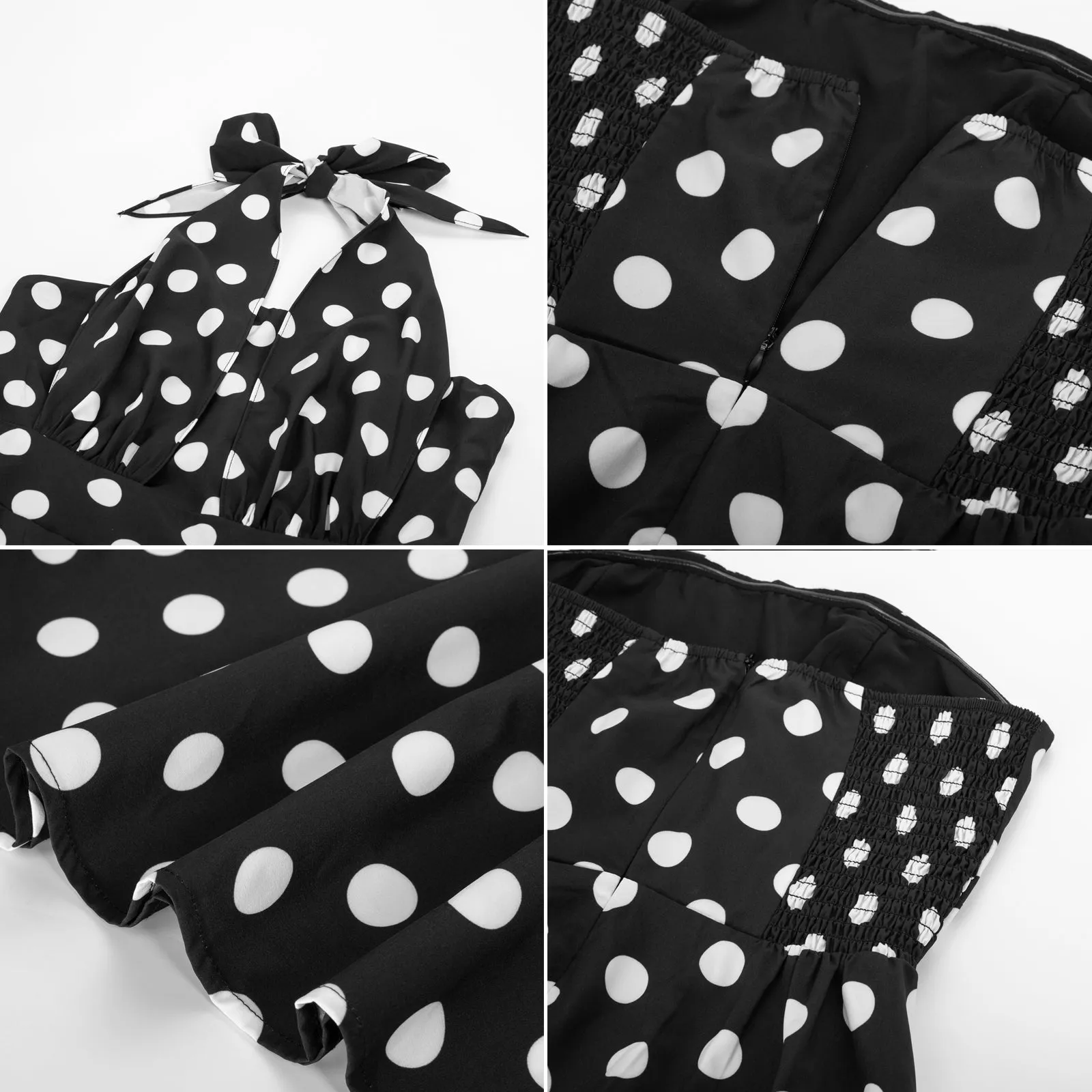 Vintage Polka Dots Halter Dress Backless Defined Waist Above Knee A-Line Dress