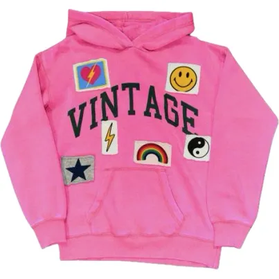 vintage pullover hoodie   jogger with patches | pink