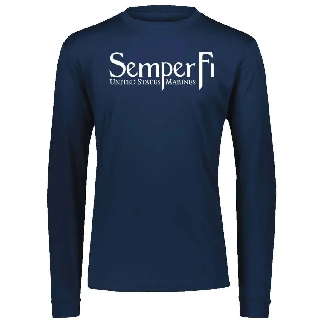 White Semper Fi Performance Long Sleeve Tee