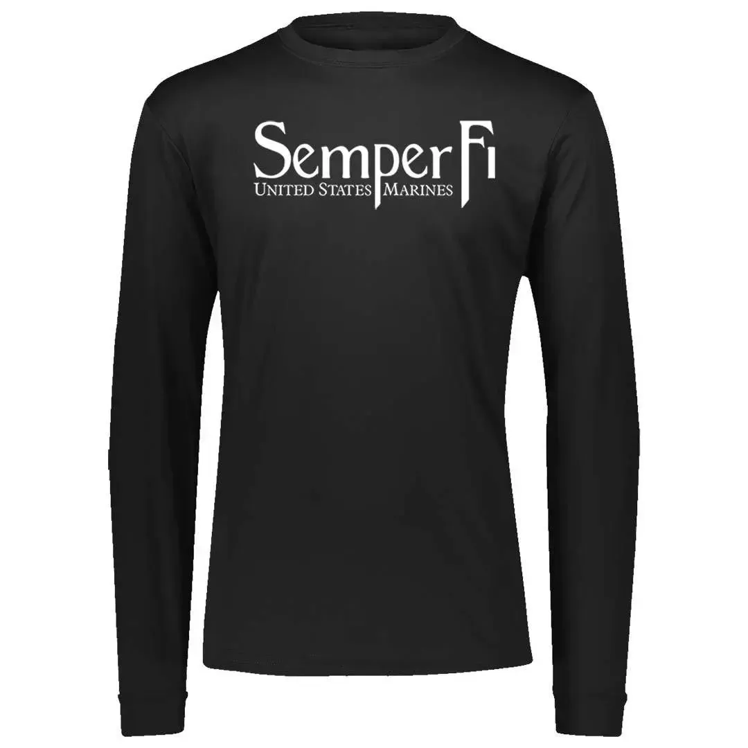 White Semper Fi Performance Long Sleeve Tee