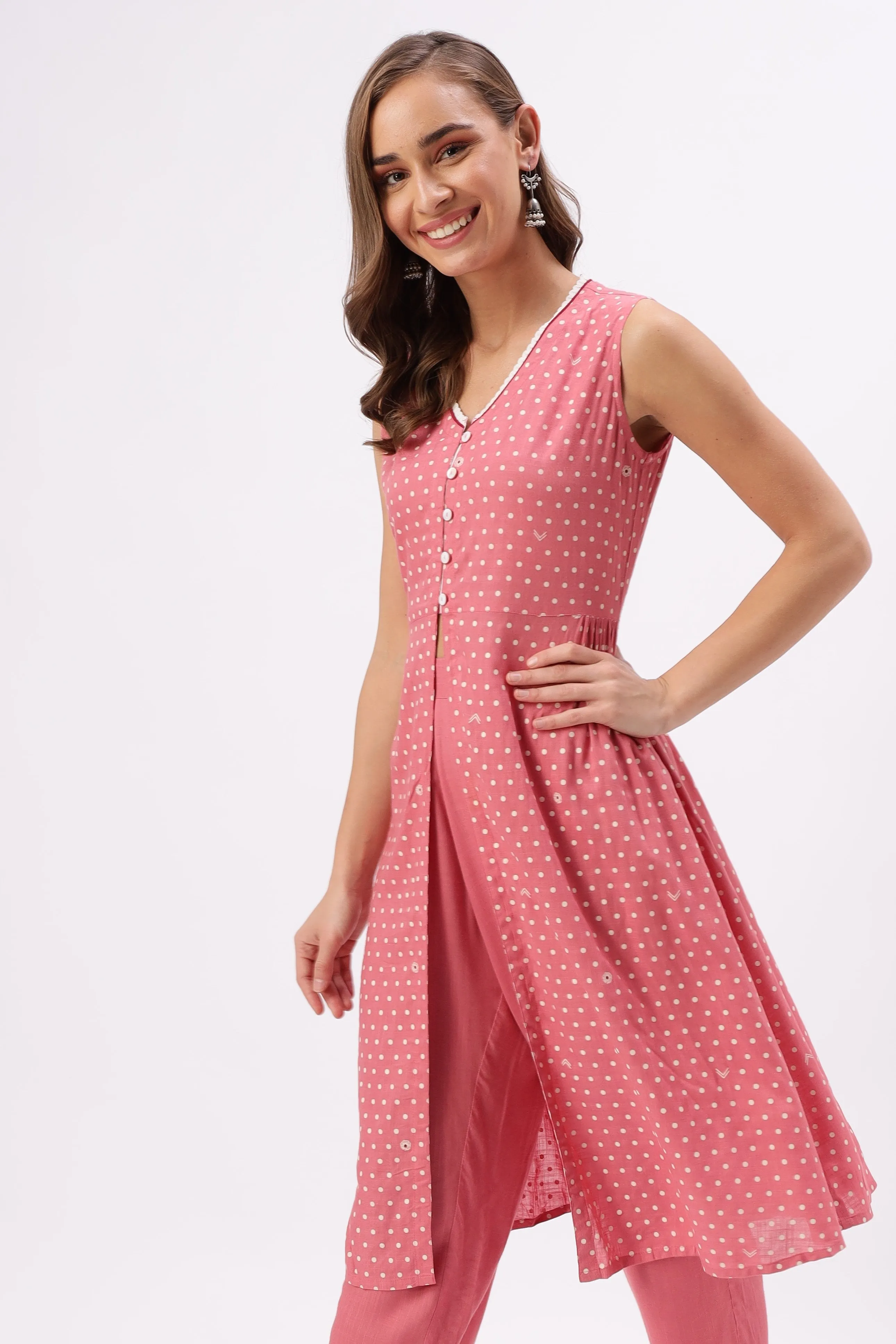 Wildflower Pink Polka Printed Kurta