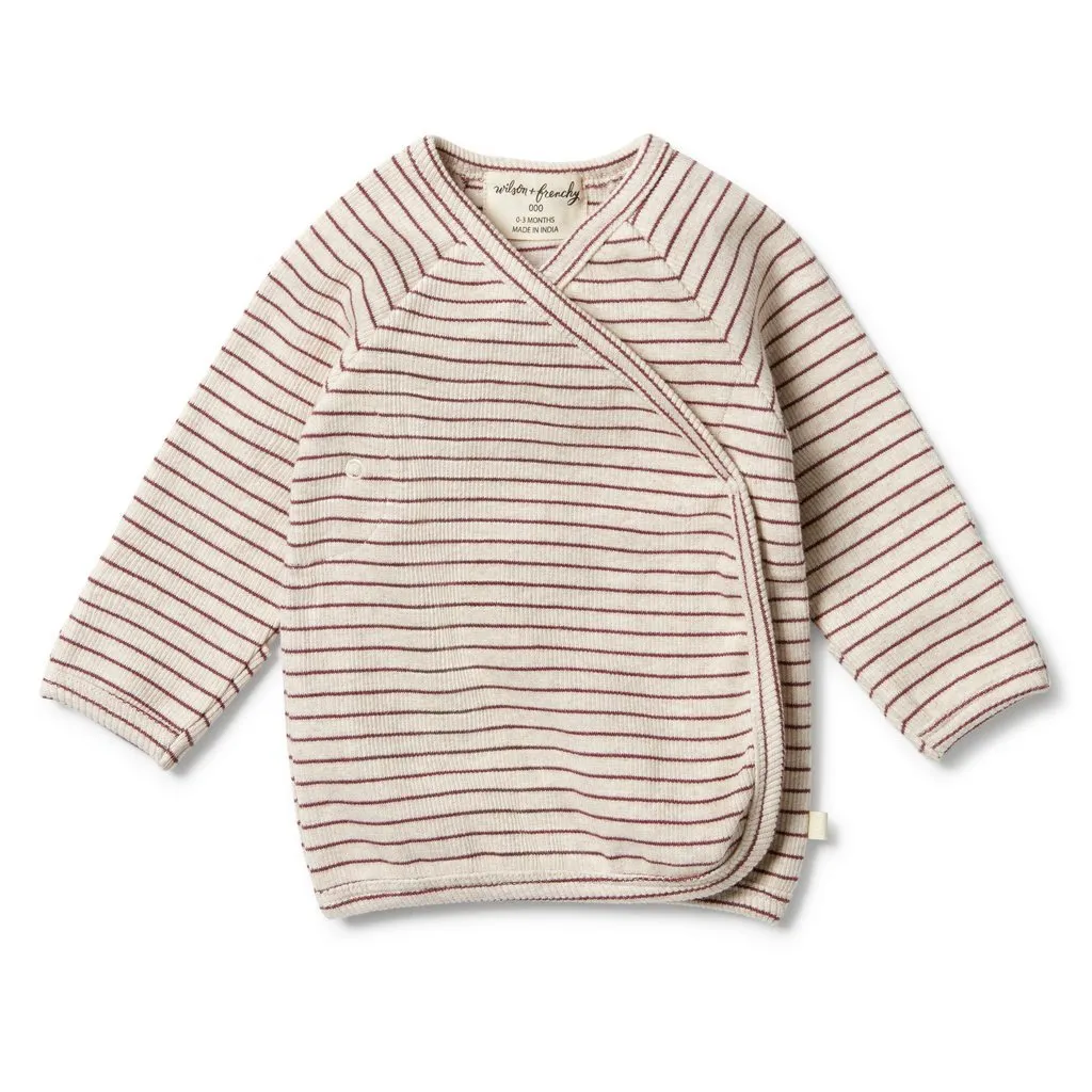 Wilson & Frenchy | Baby Organic Stripe Rib Kimono Top- Wild Ginger