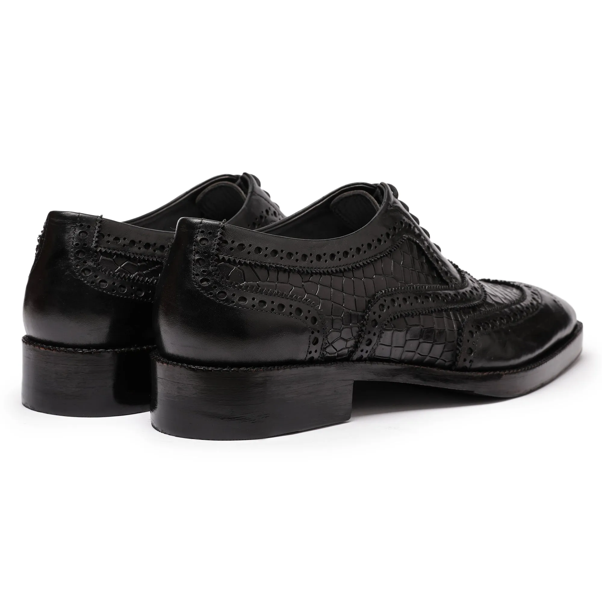 Wingtip Brogue Oxford- Croc Black