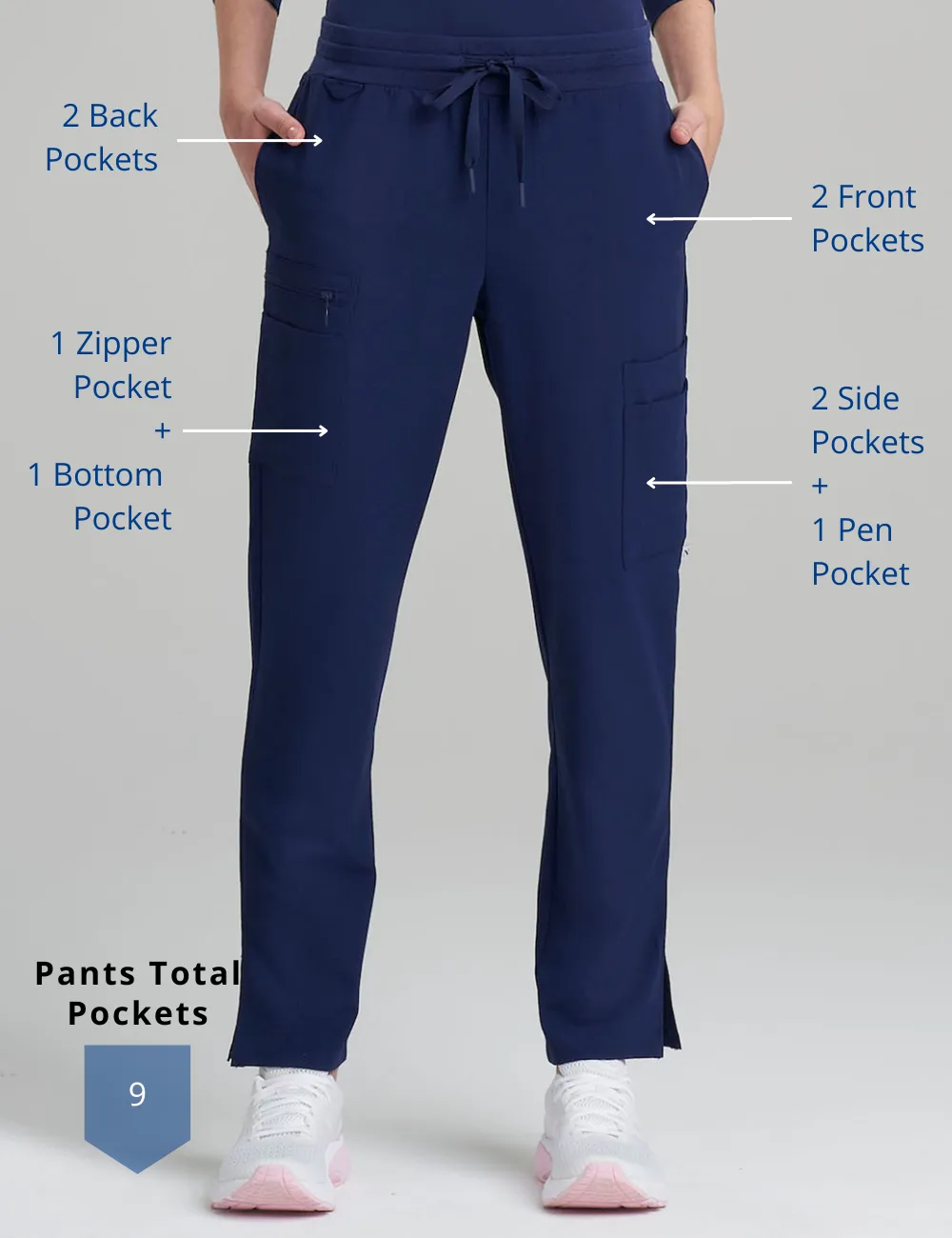 Womens 9-Pocket Straight Leg Scrub Pants