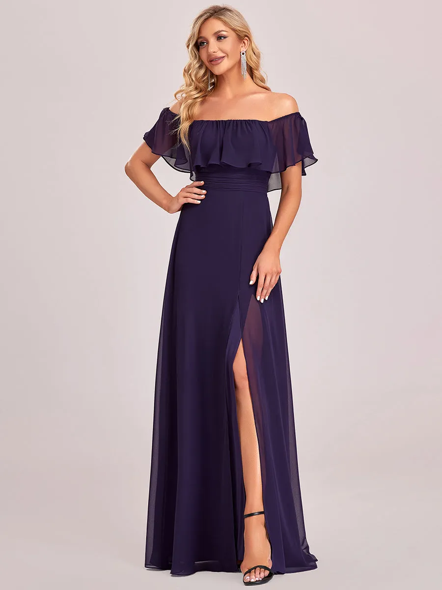 Women's Off Shoulder Ruffle Thigh Split Wholesale Bridesmaid Dresses